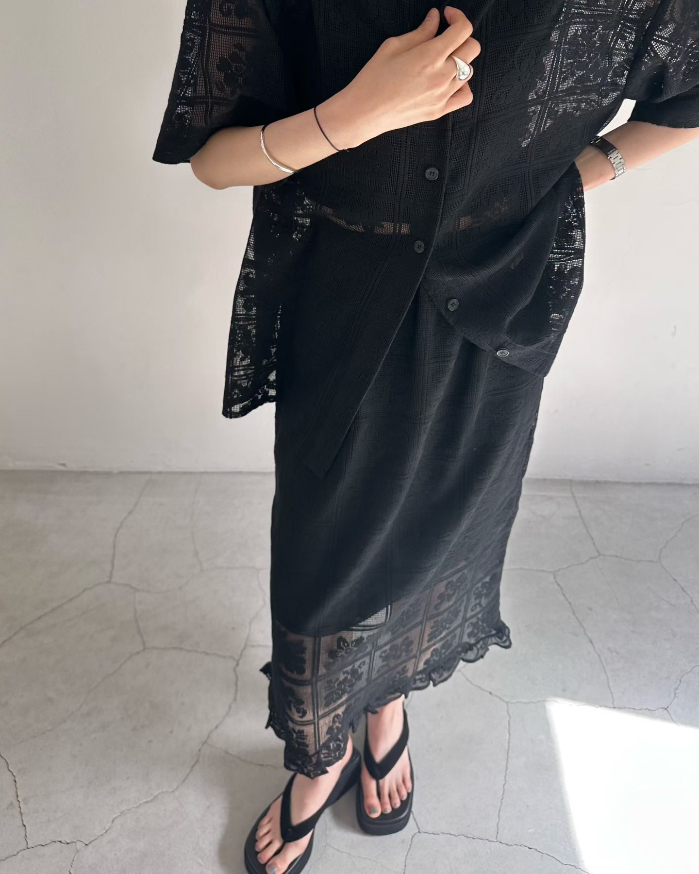 SK170426/BANDED WAIST CROCHET SKIRT 