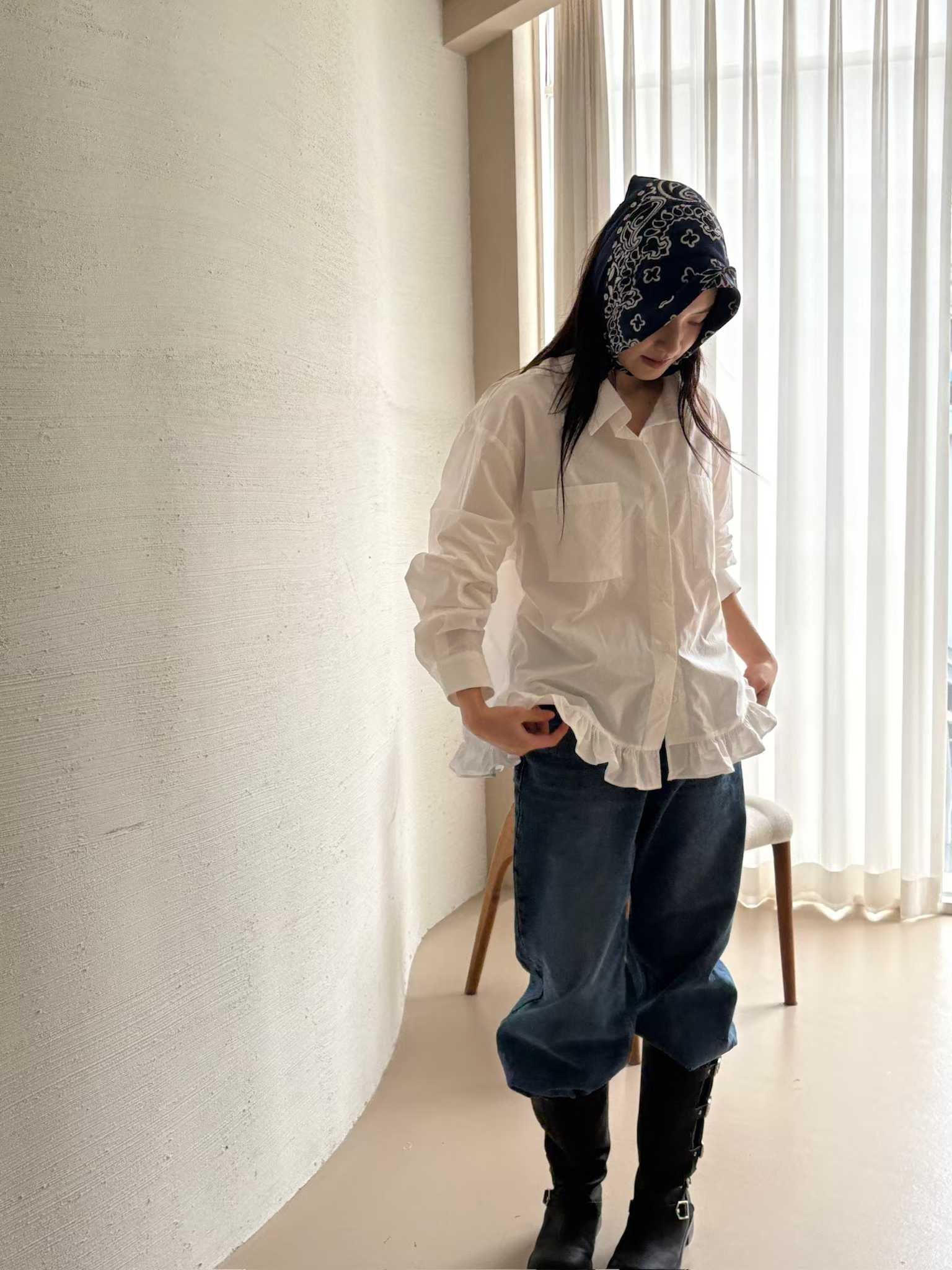 ESME RUFFLE HEM POCKET SHIRT