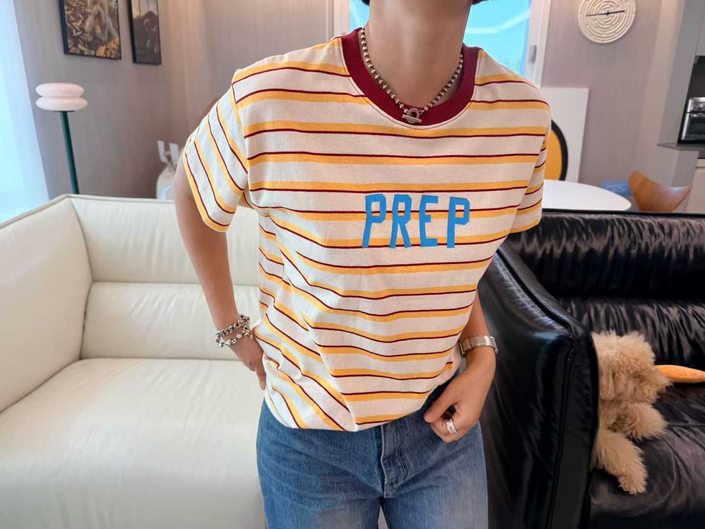770426/“PREP” CONTRAST MULTI-STRIPE TEE