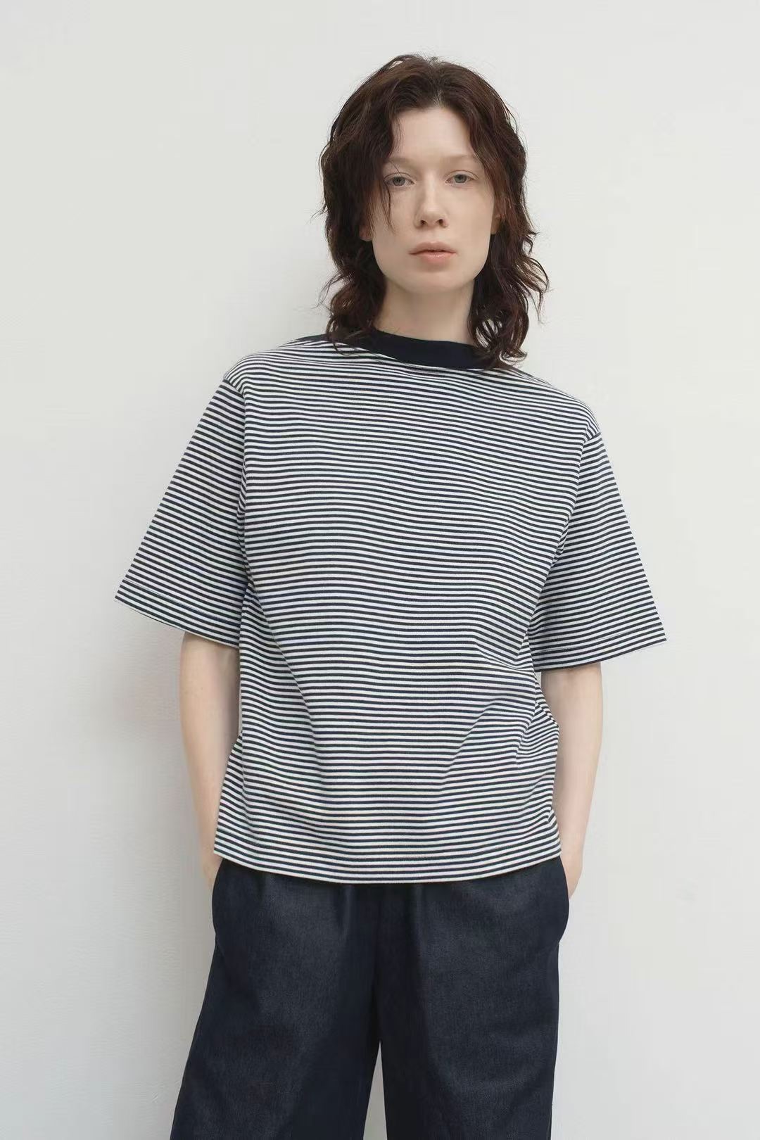 WW26 / STRIPE BOAT NECK SHORT SLEEVES TOP