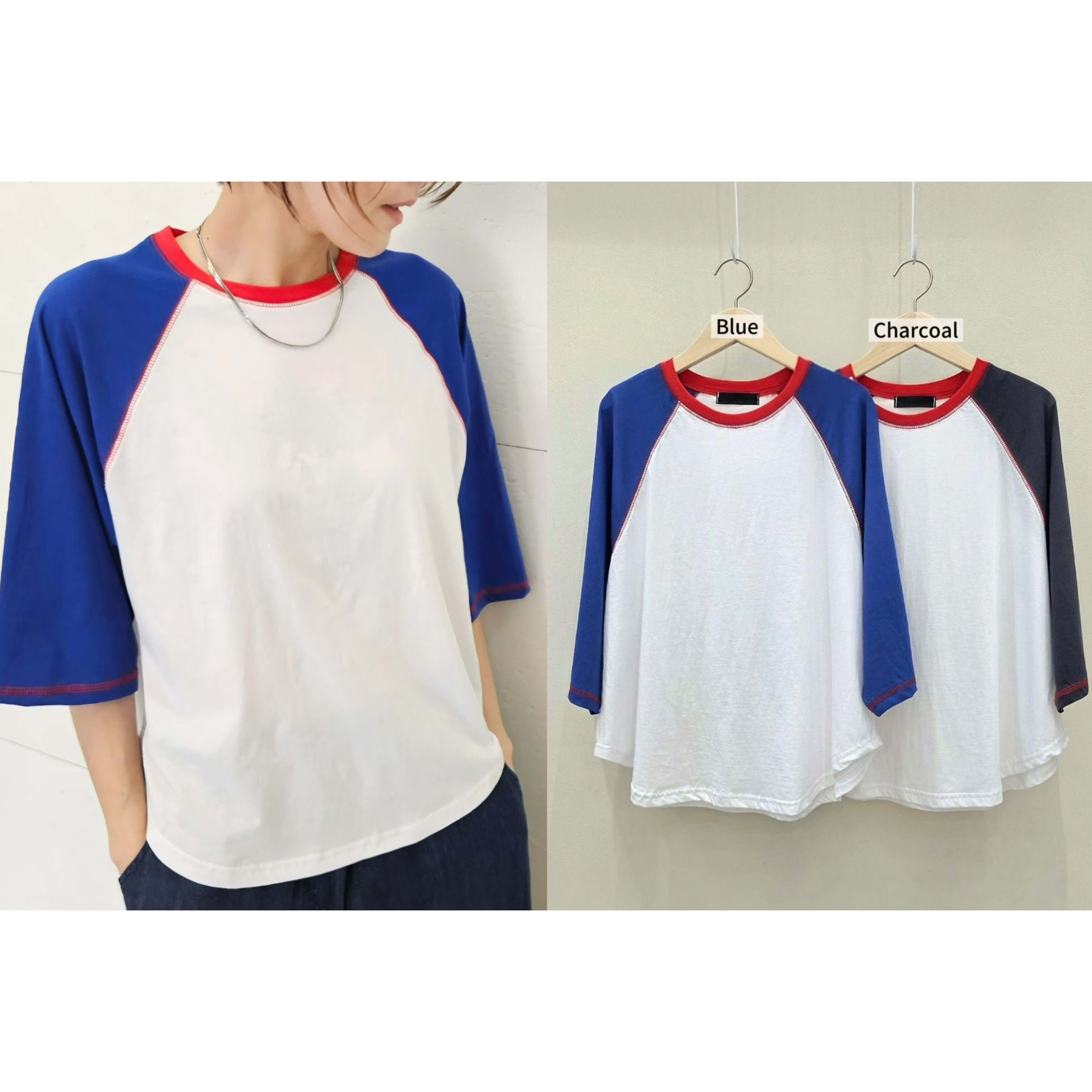 MA29 / COLOUR BLOCK 3/4 SLEEVESLIGHT PULLOVER