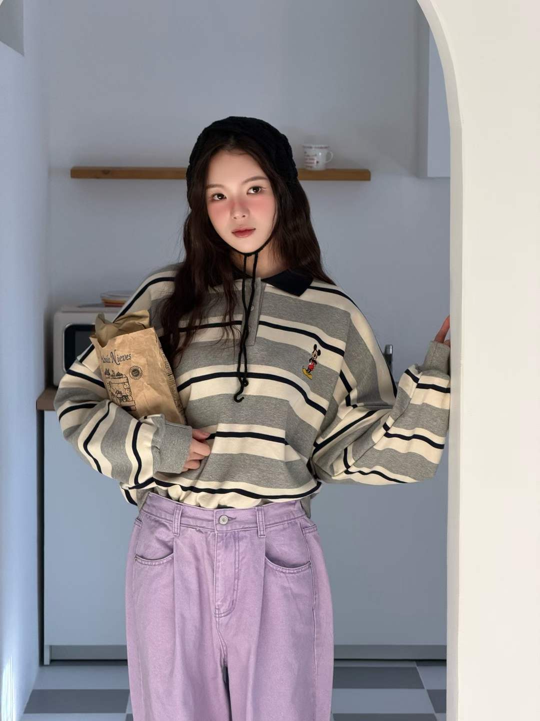 DRU MICKEY STRIPE POLO TOP