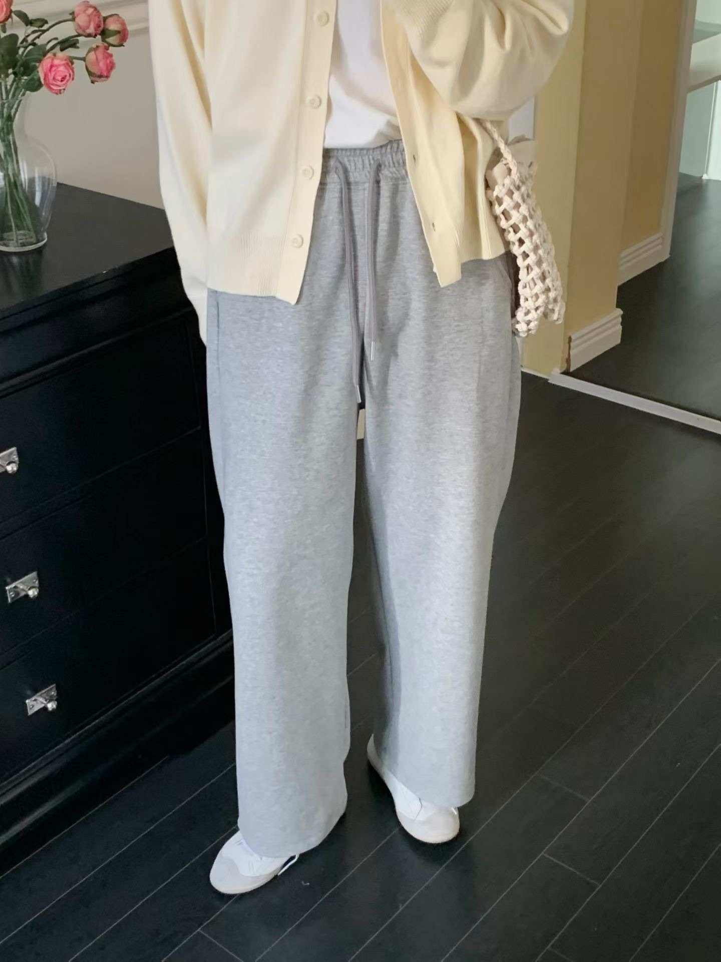 JU02 / ELASTIC WAISTBAND DRAWSTRING STRAIGHT JOGGER PANTS