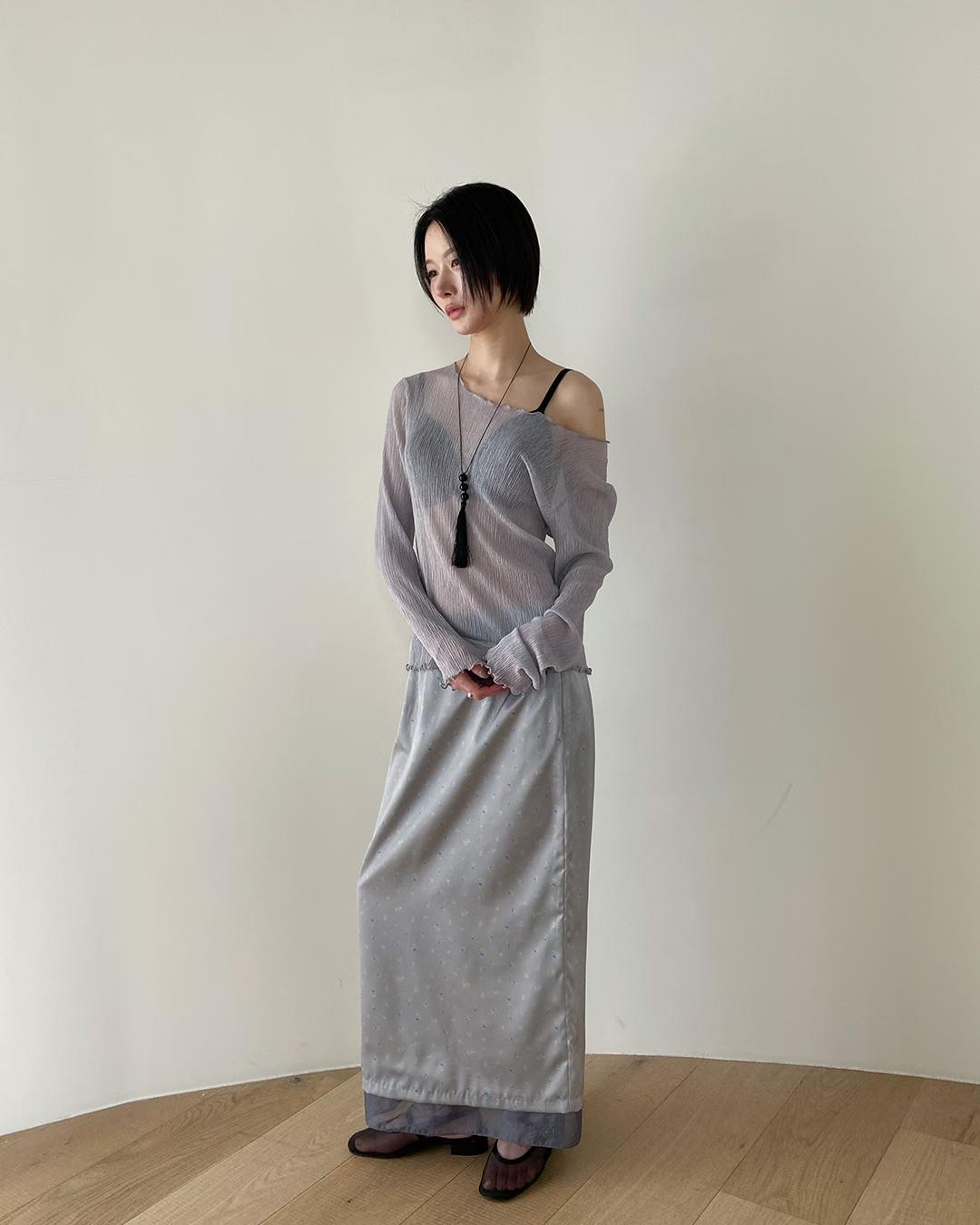 ESSENCE BACK BANDING SATIN FLORAL SKIRT