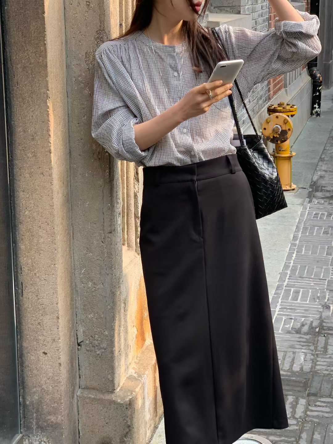 EVELYN SMALL CHECKS MANDARIN SHIRT