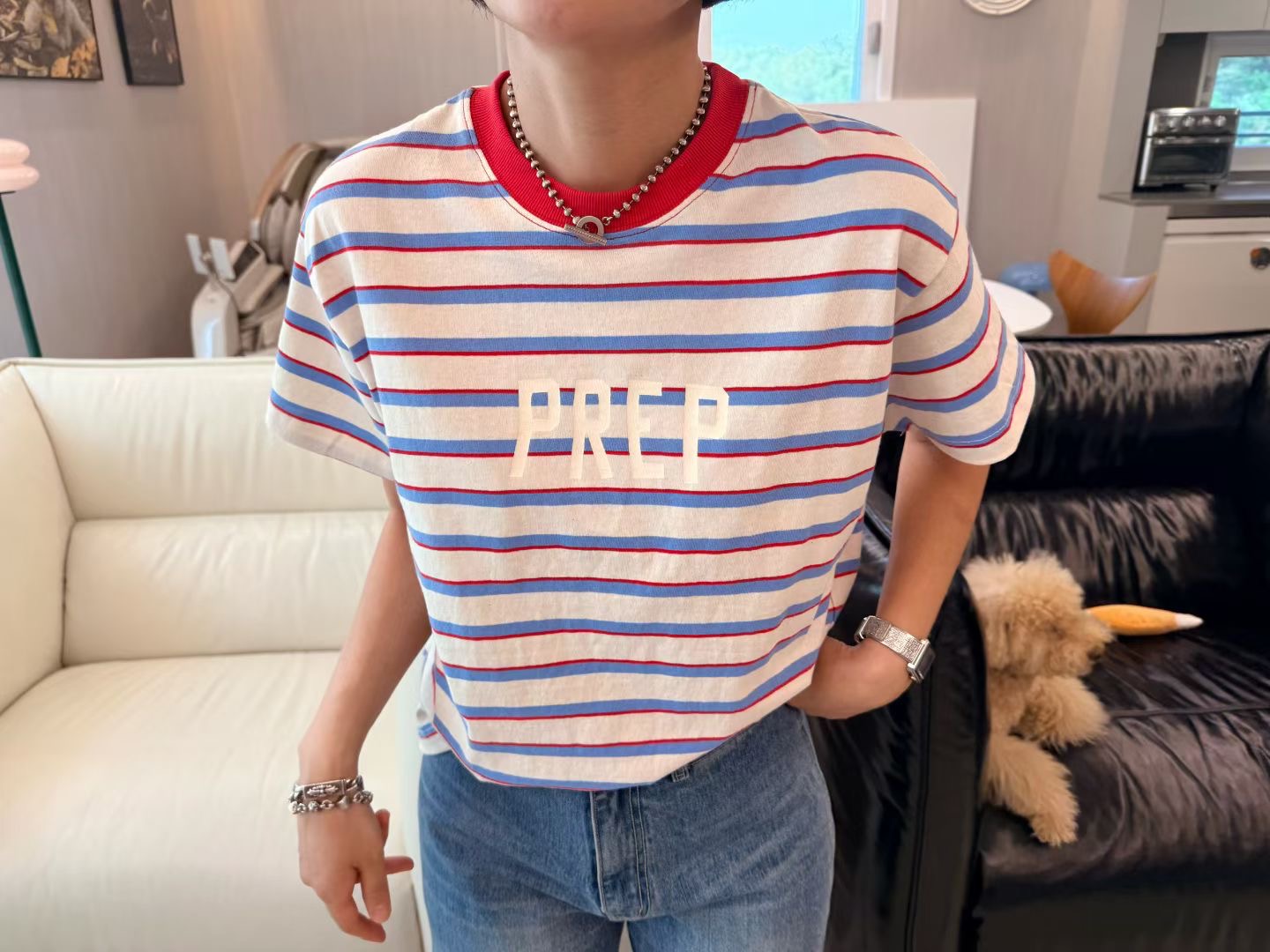 770426/“PREP” CONTRAST MULTI-STRIPE TEE