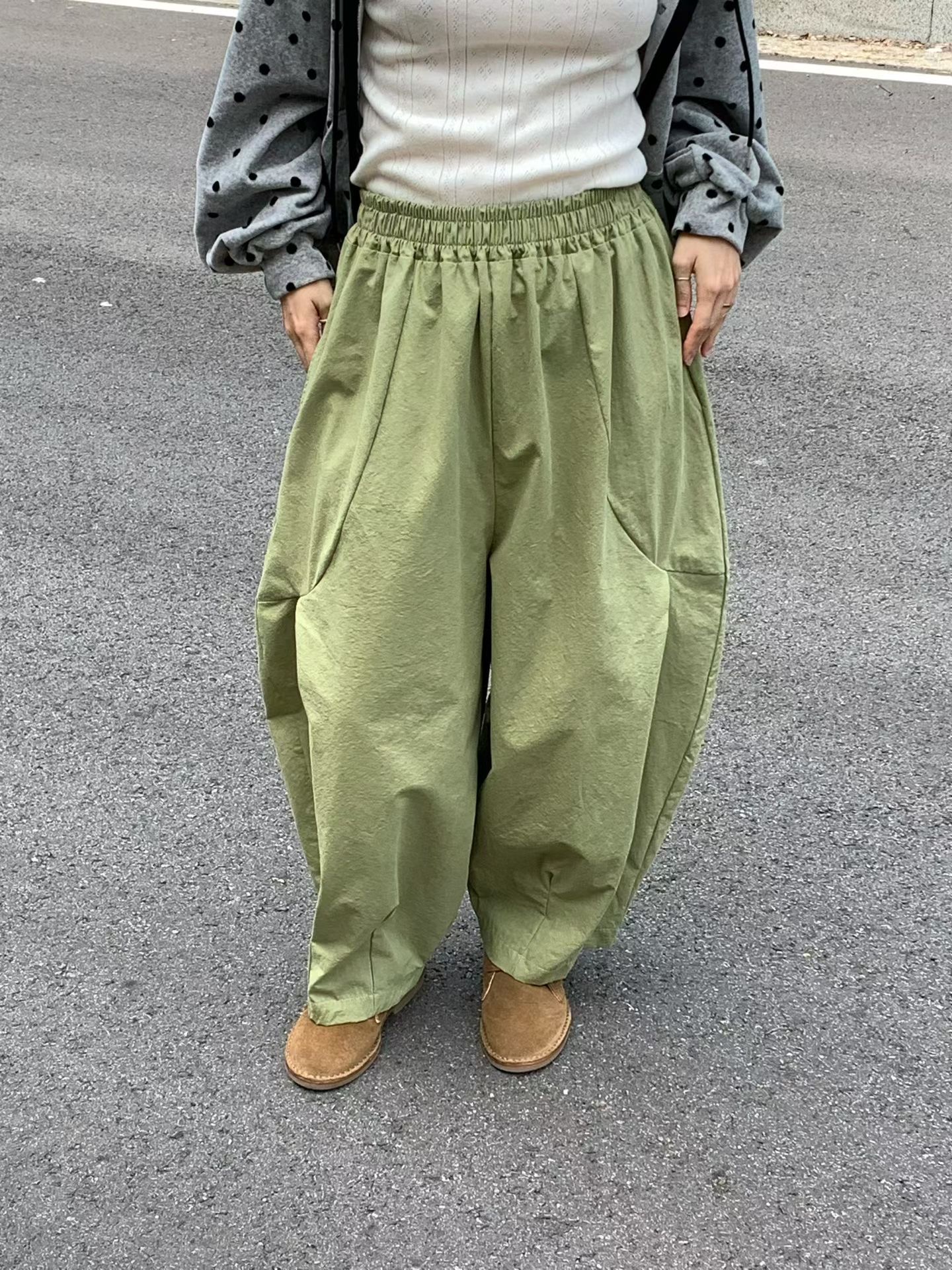 VP26/ BANDED WAIST BARREL-LEG PANTS 