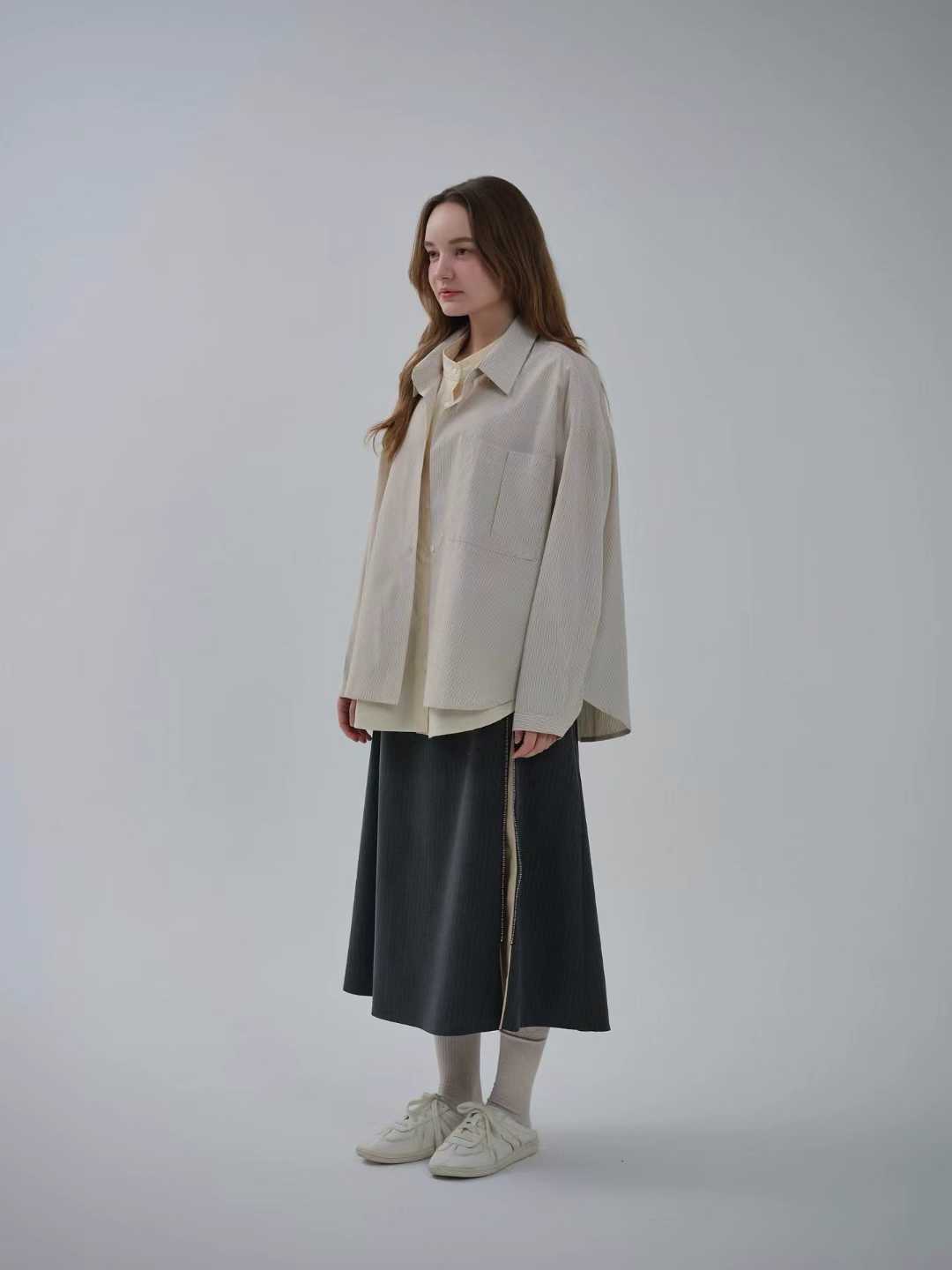 EMORY ZIP DETAIL PINSTRIPE SKIRT