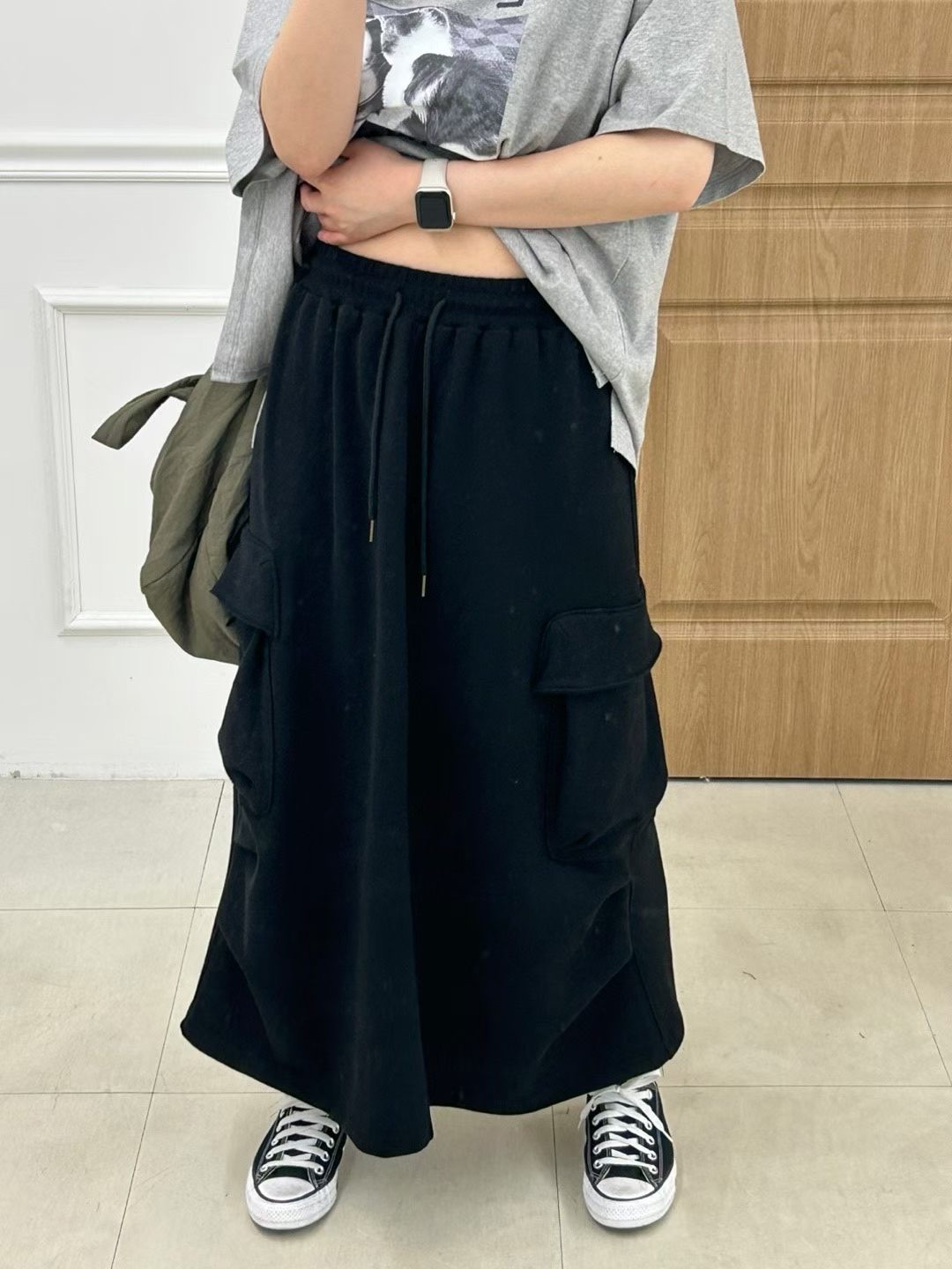 KL18 / UTILITY CARGO POCKET MAXI SKIRT