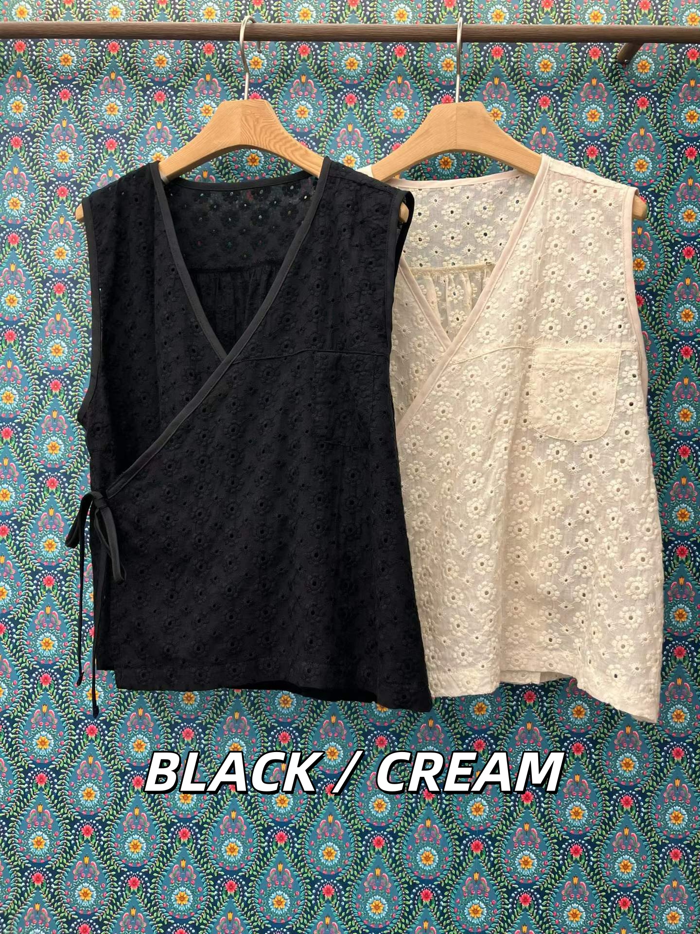 FINNICK OVERLAP COLLAR SIDE TIE EYELET TOP