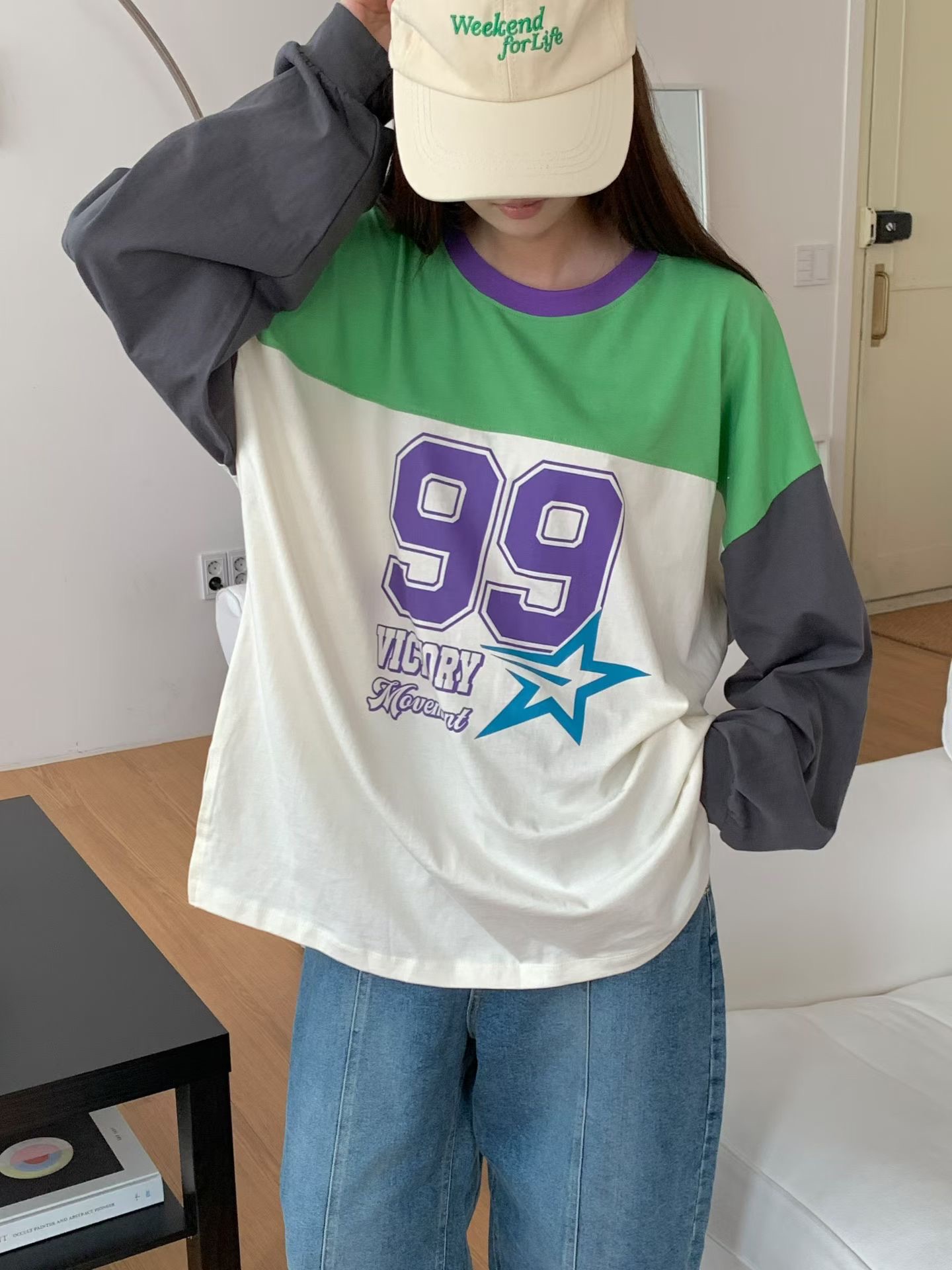 660826 / COLOR BLOCK "99" LONG SLEEVES TOP