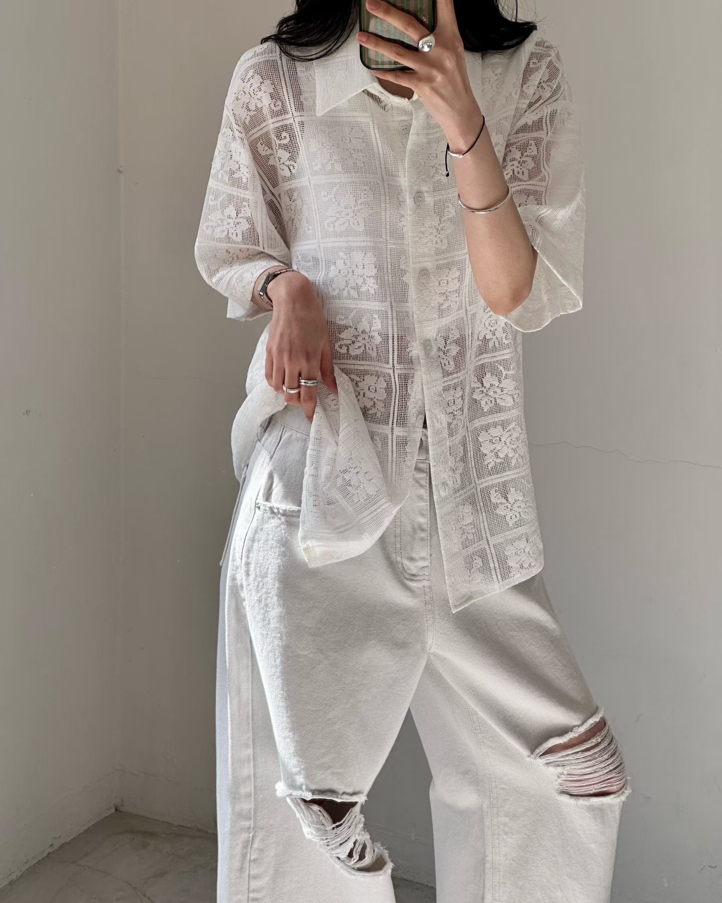 T160426/BUTTON DOWN CROCHET SHIRT 