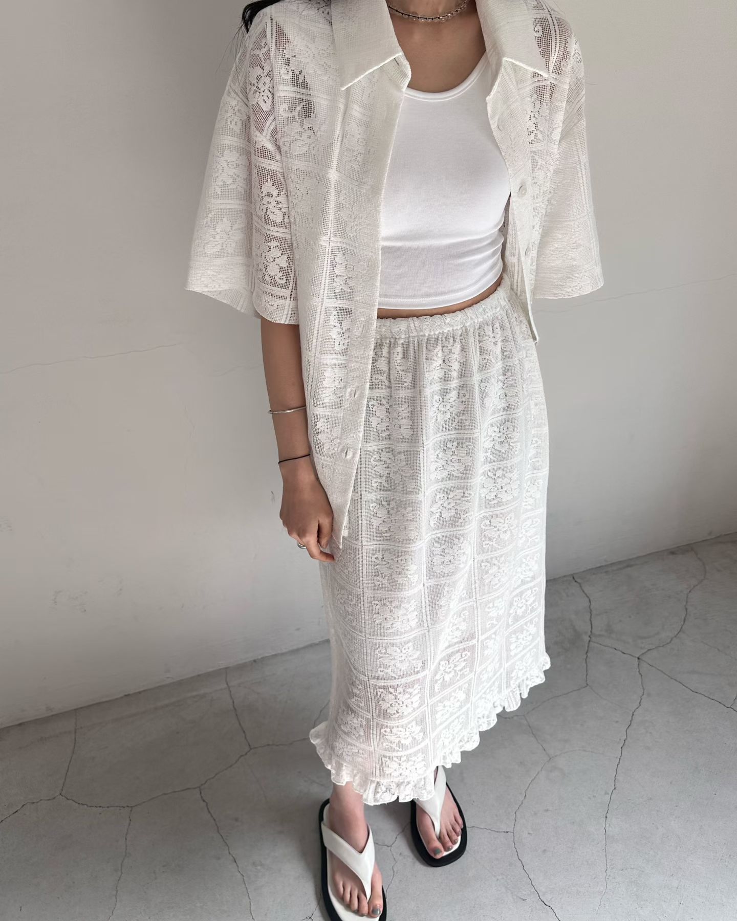 SK170426/BANDED WAIST CROCHET SKIRT 