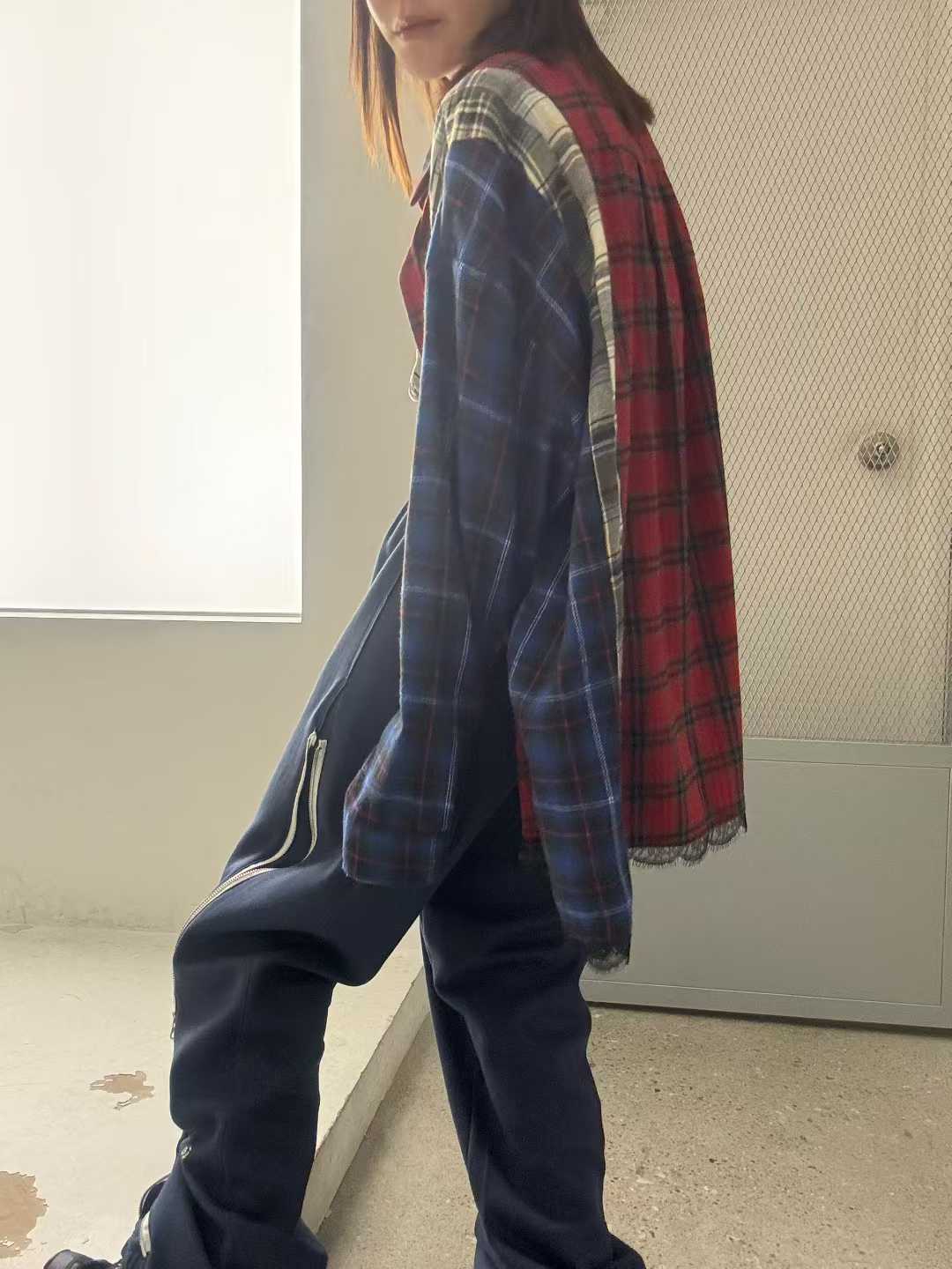 DAELYN PATCHWORK CHECKS LACE TRIM SHIRT