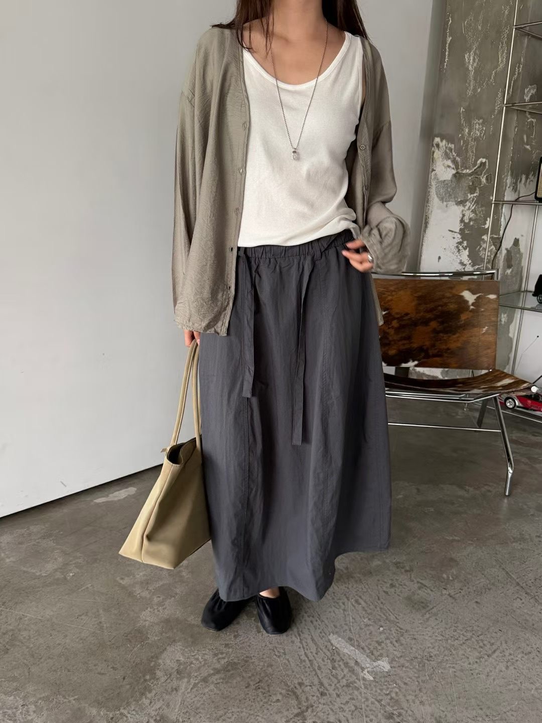 YQ25 / POPLIN MAXI POCKET SKIRT