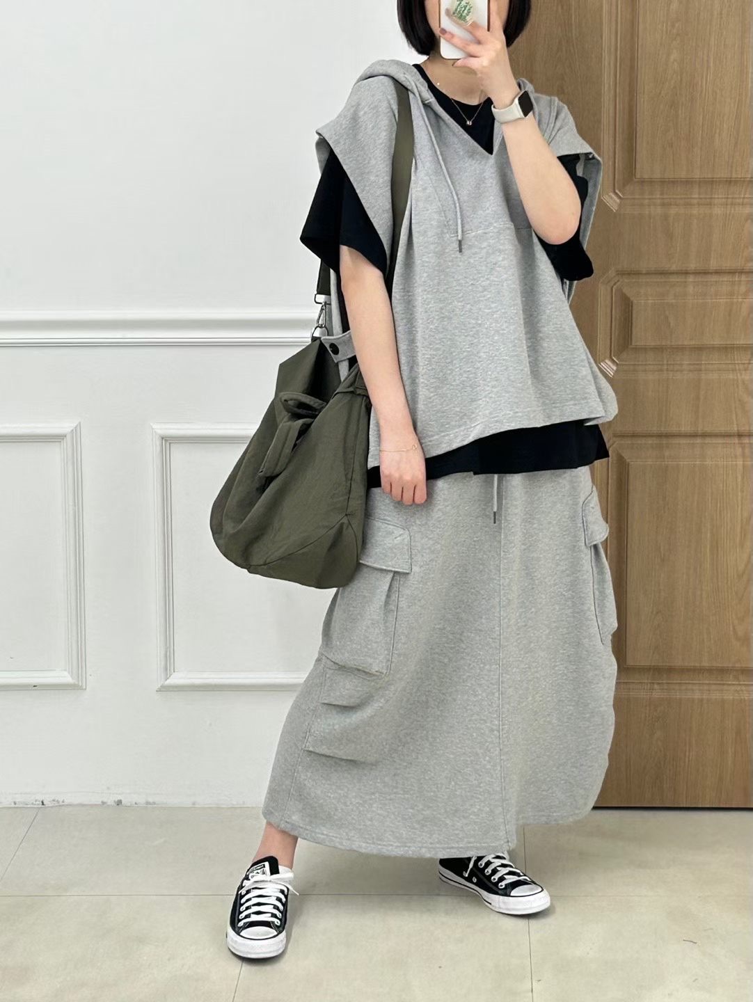 KL18 / UTILITY CARGO POCKET MAXI SKIRT