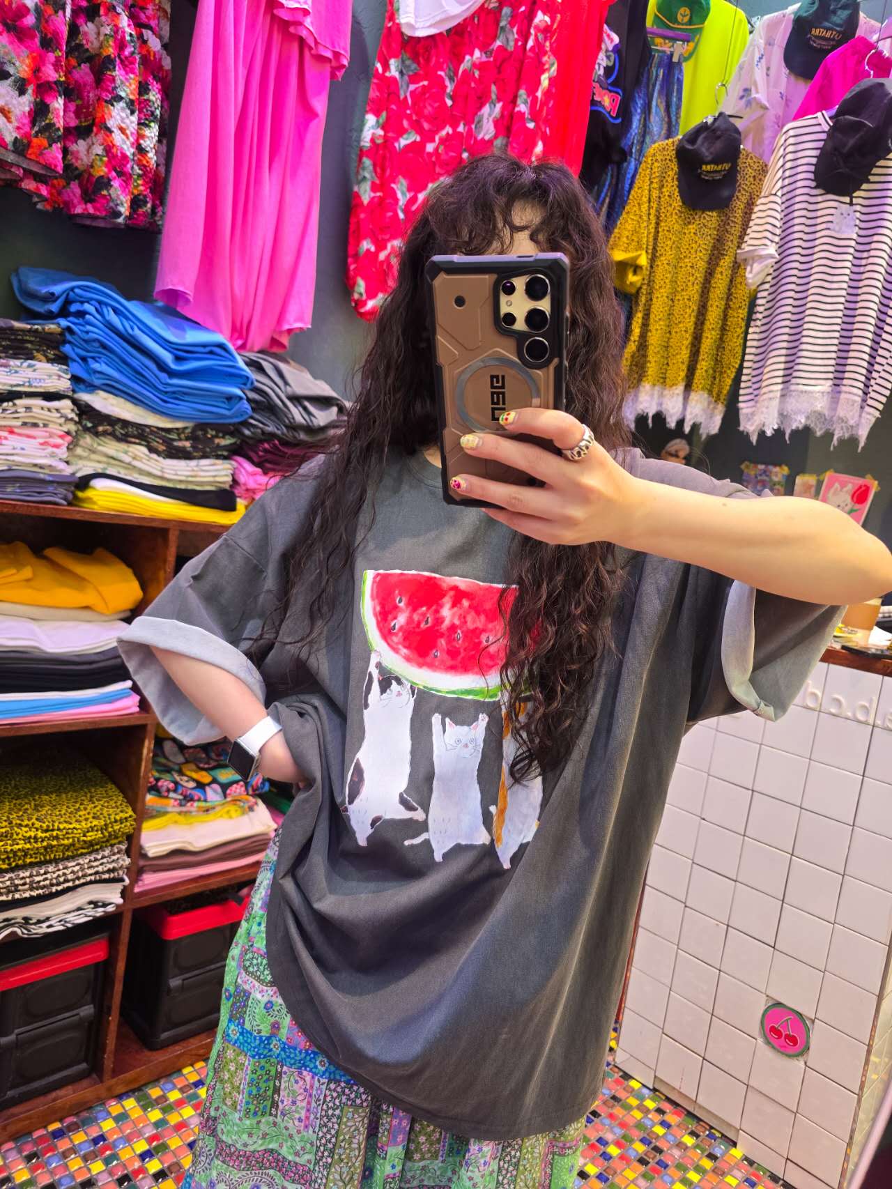 CD25/WATER MELON AND CATS OVERSIZE TEE 