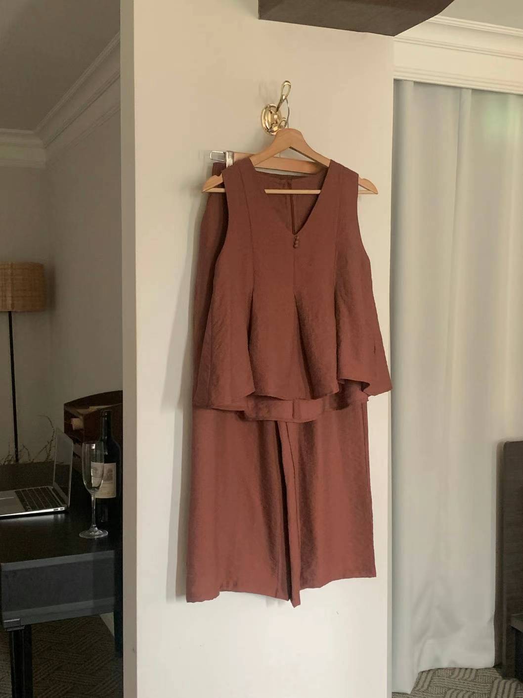 DANAE BUTTON FRONT FLARE TOP-SLACKS SET