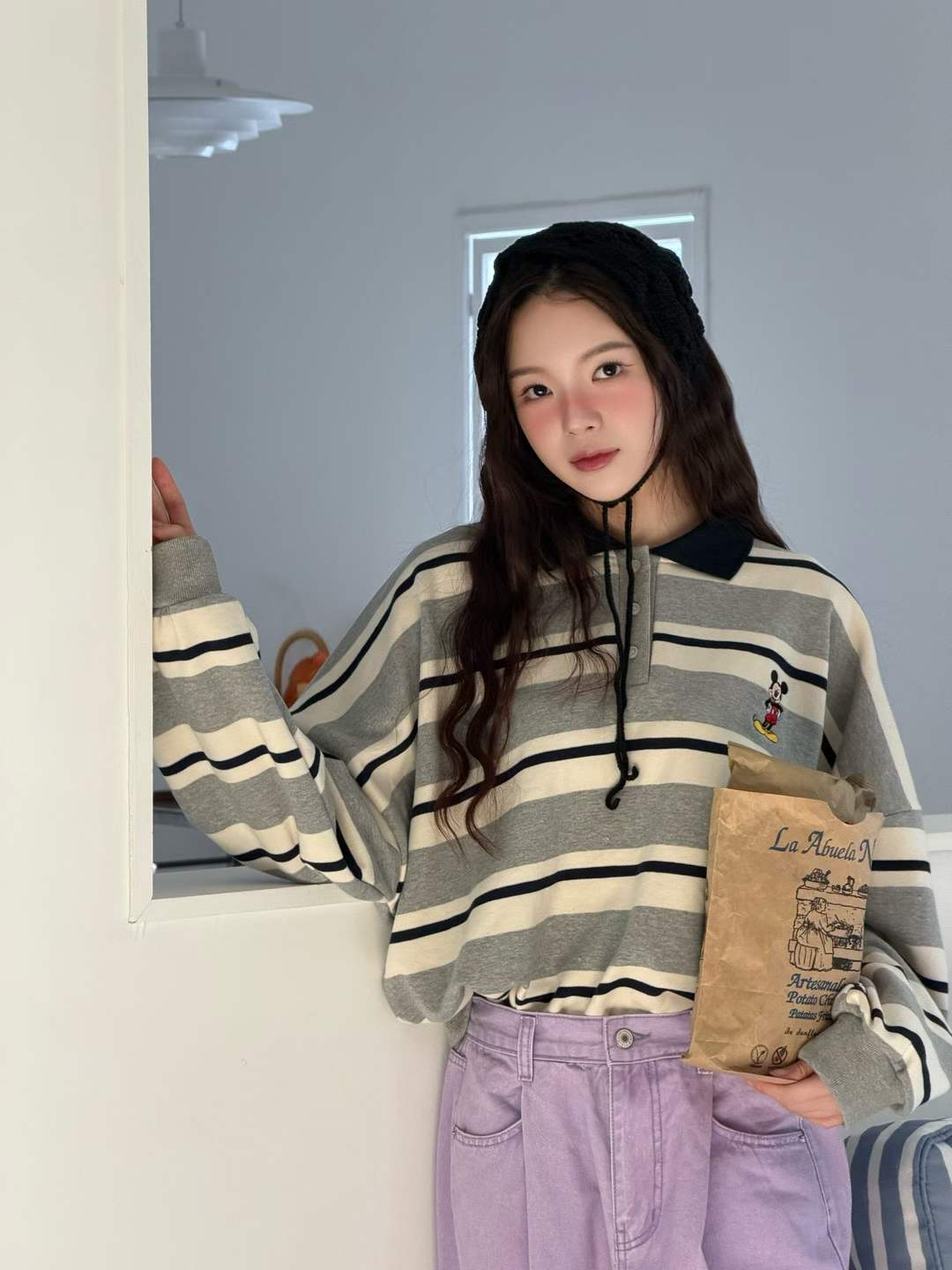 DRU MICKEY STRIPE POLO TOP