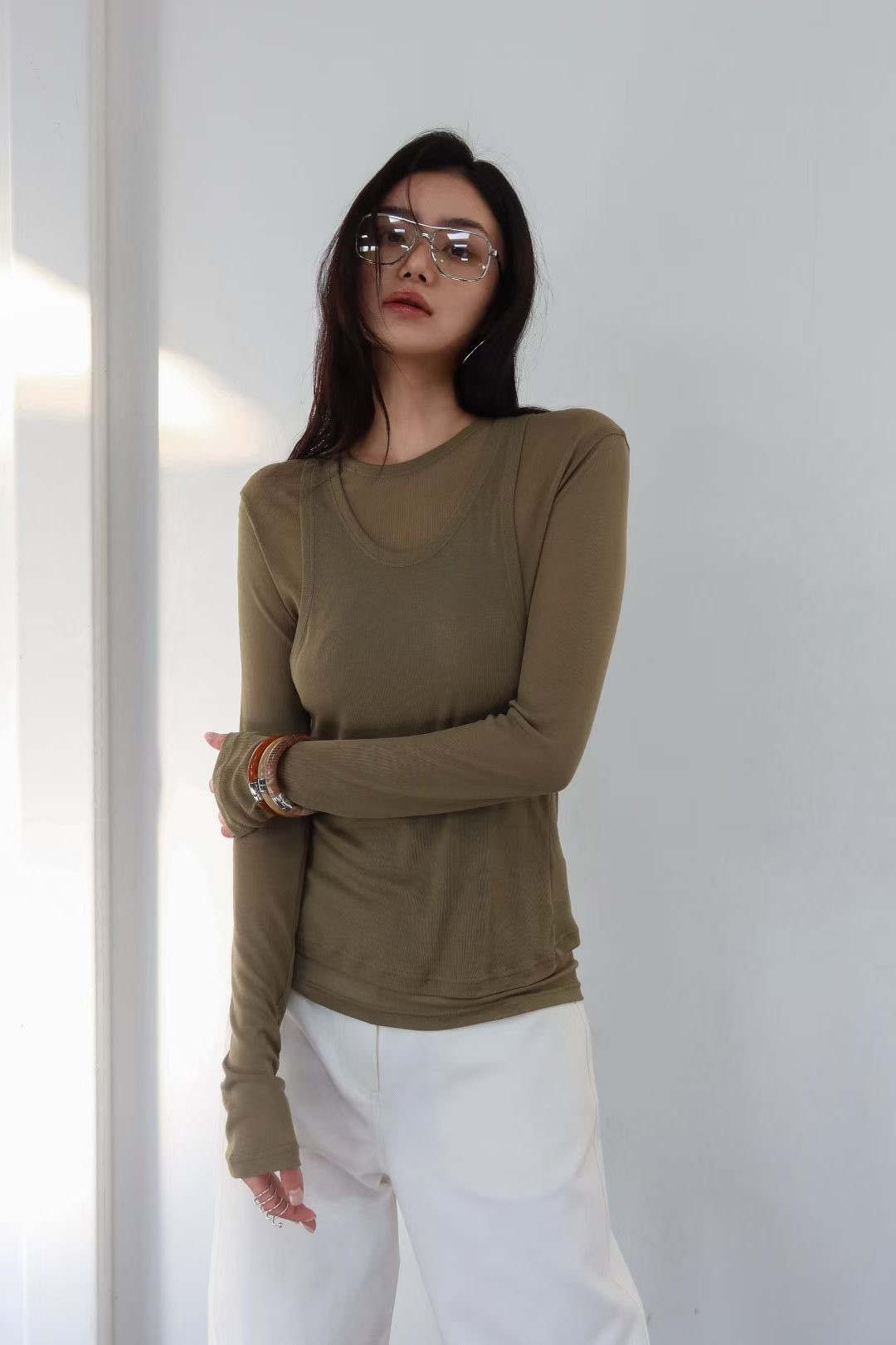 BY13 / TWO-PIECE TENCEL TANK TOP / LONG SLEEVES SET (BY13)