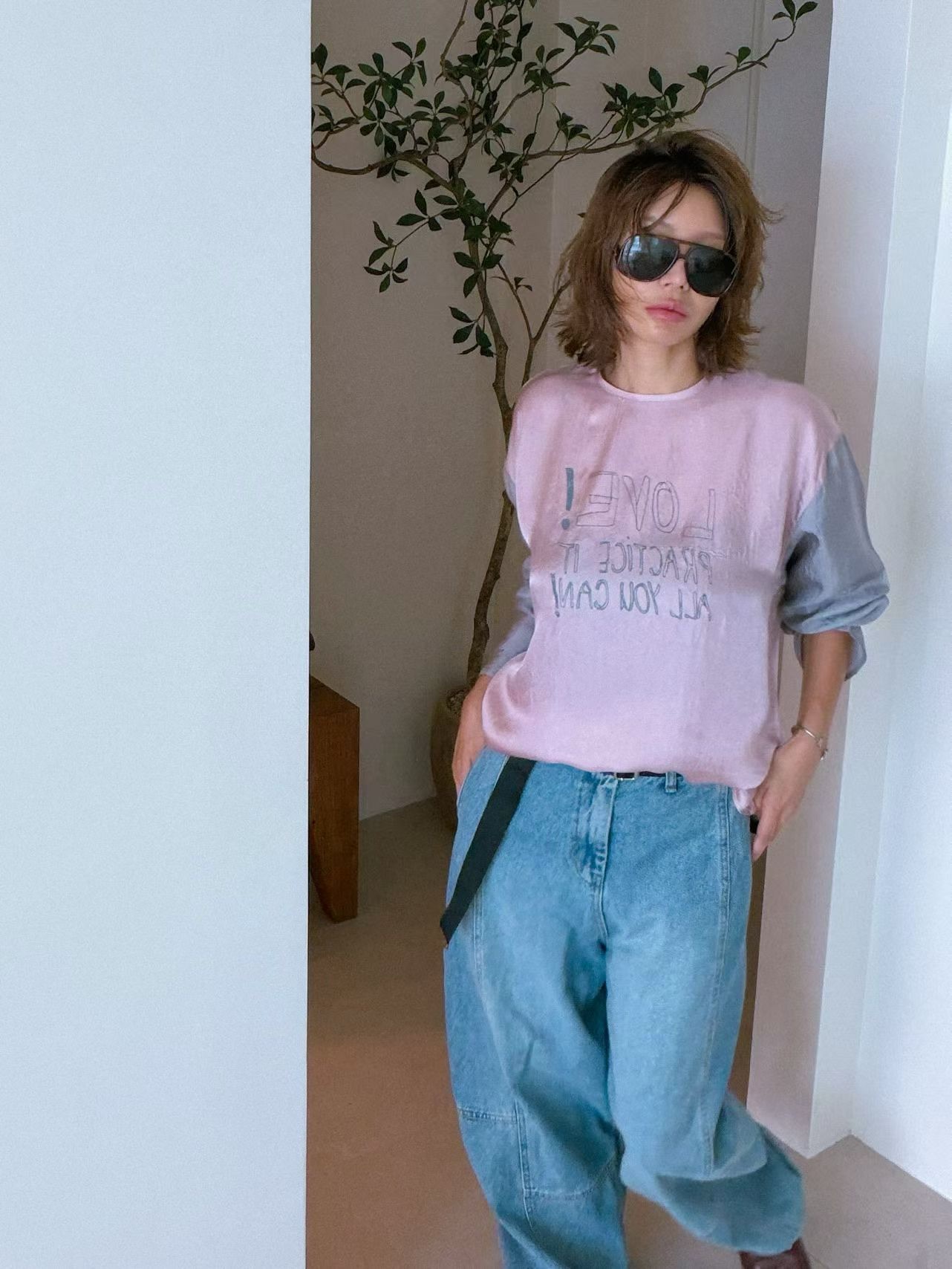 PT21 / "LOVE" COLOR BLOCK LONG SLEEVES TEE
