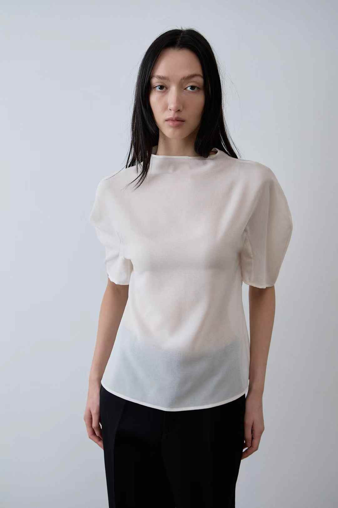 DARIA PREMIUM CURVE SLEEVE SEMI-SEE THROUGH BLOUSE