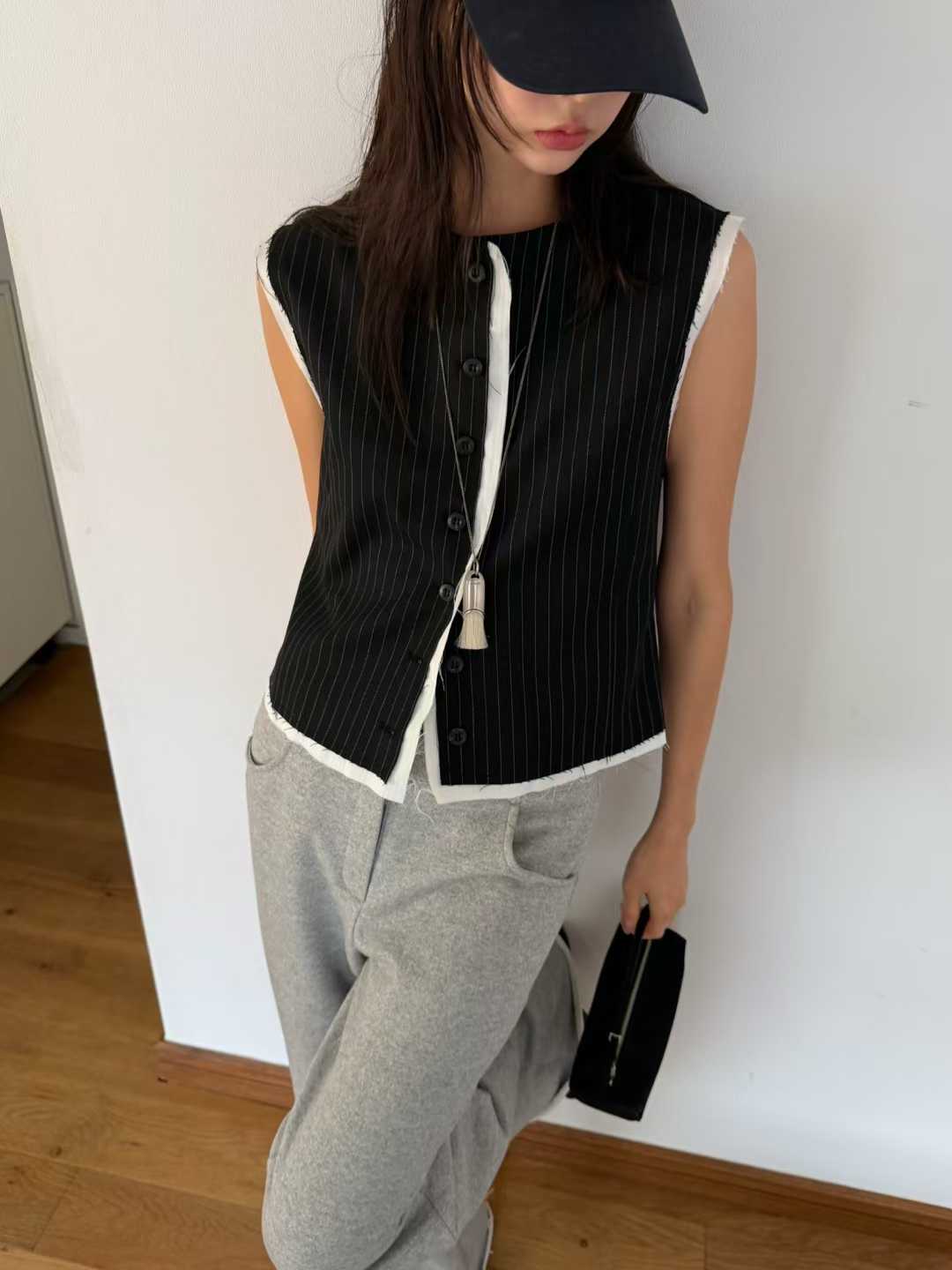 ELIZA RAW EDGE PINSTRIPE VEST