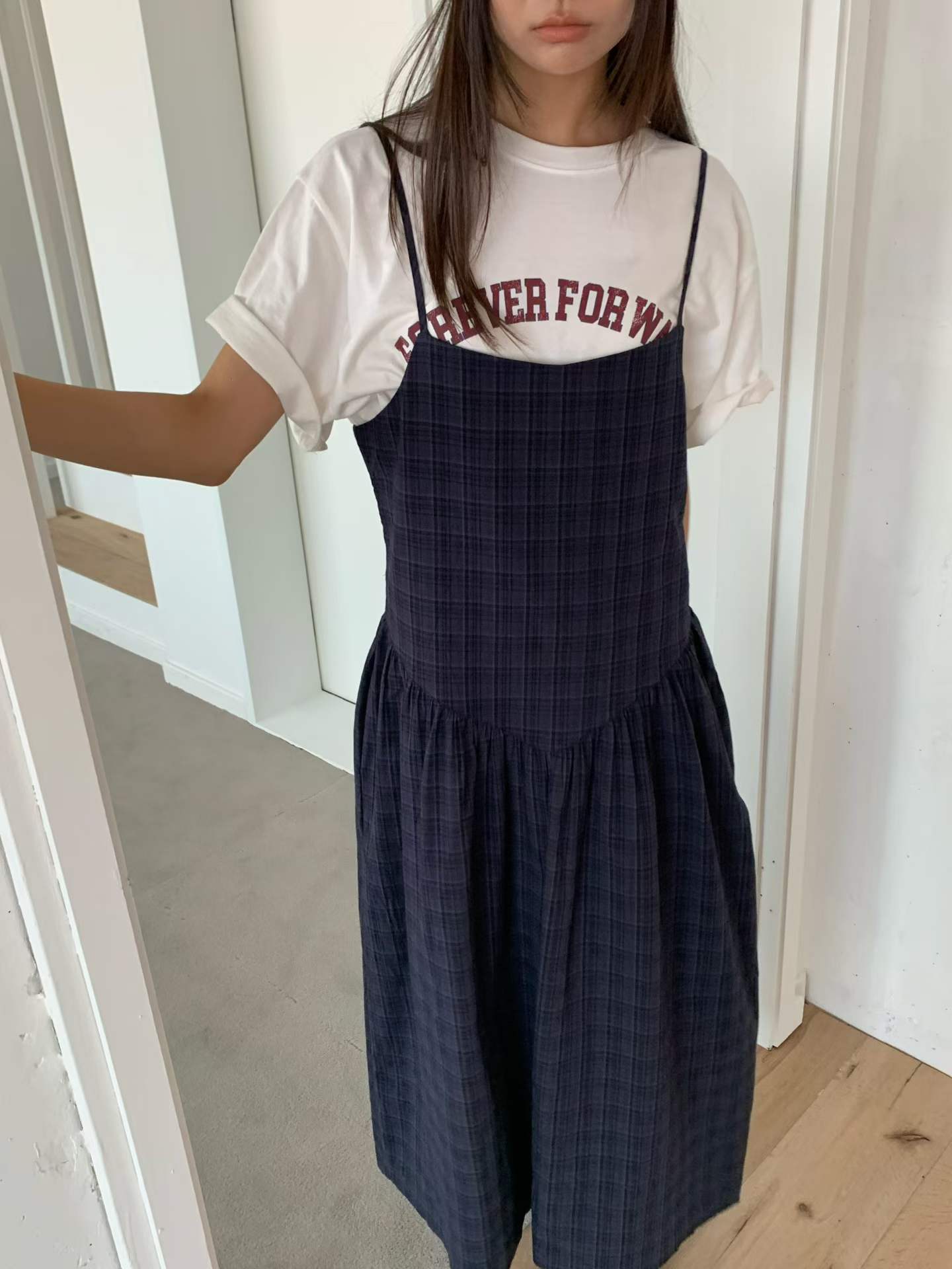 FALA PLAID SPAGHETTI STRAPS PINAFORE DRESS