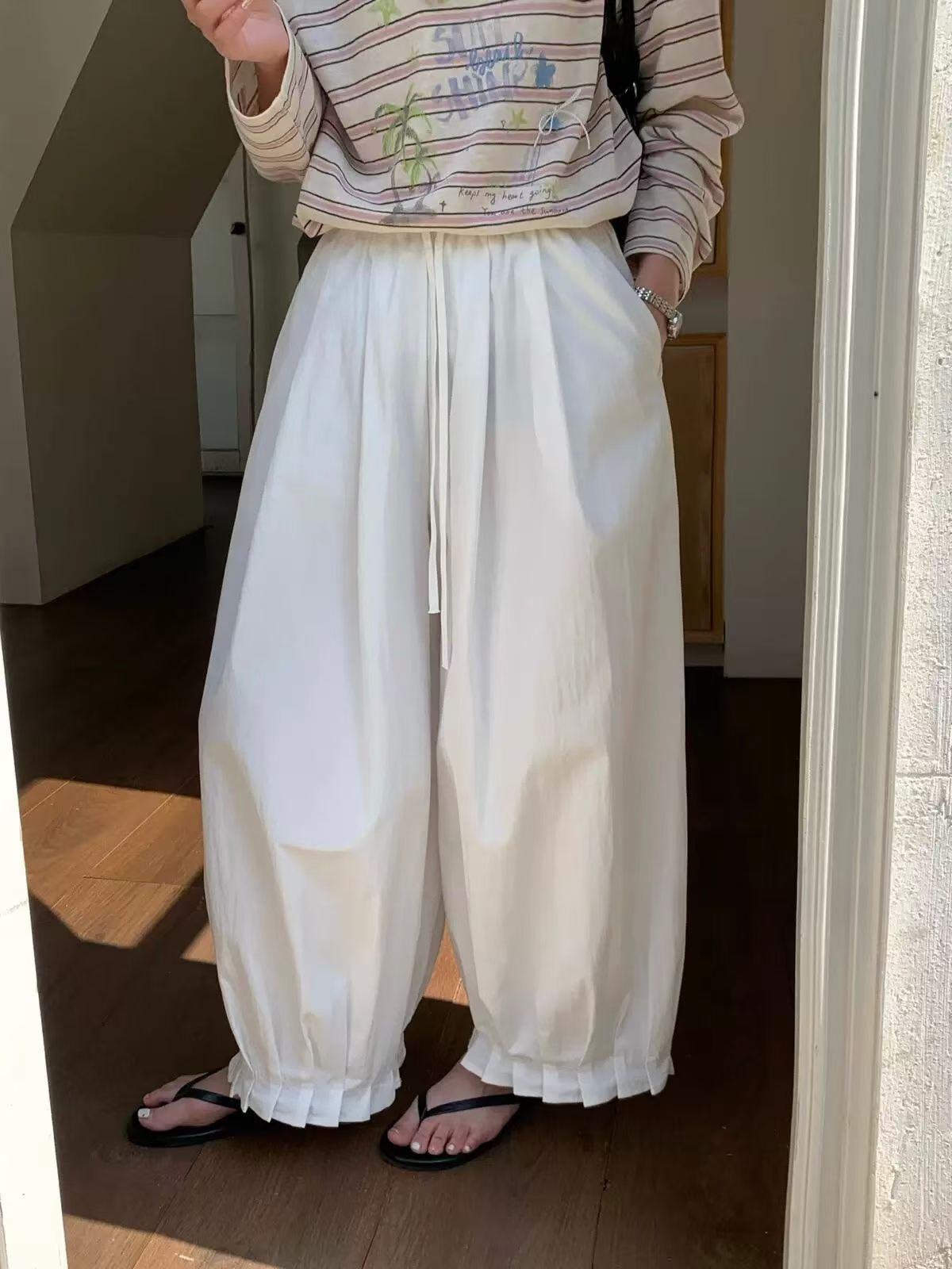 ELISHA PLEATED HEM ELASTIC BANDING PANTS