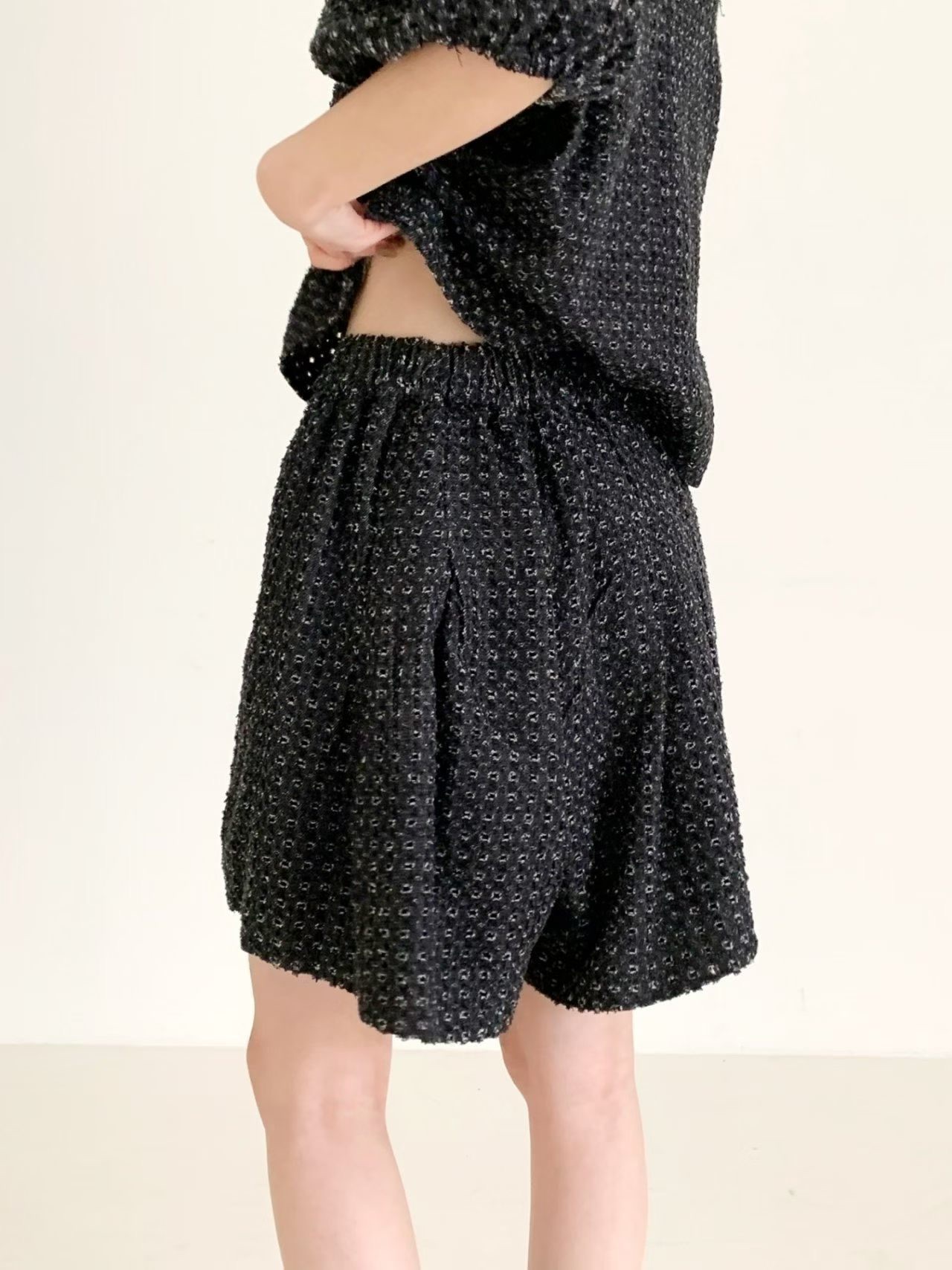 PG11 / TEXTURED PUFF SLEEVES TOP - ELASTIC BAND CULOTTES SET