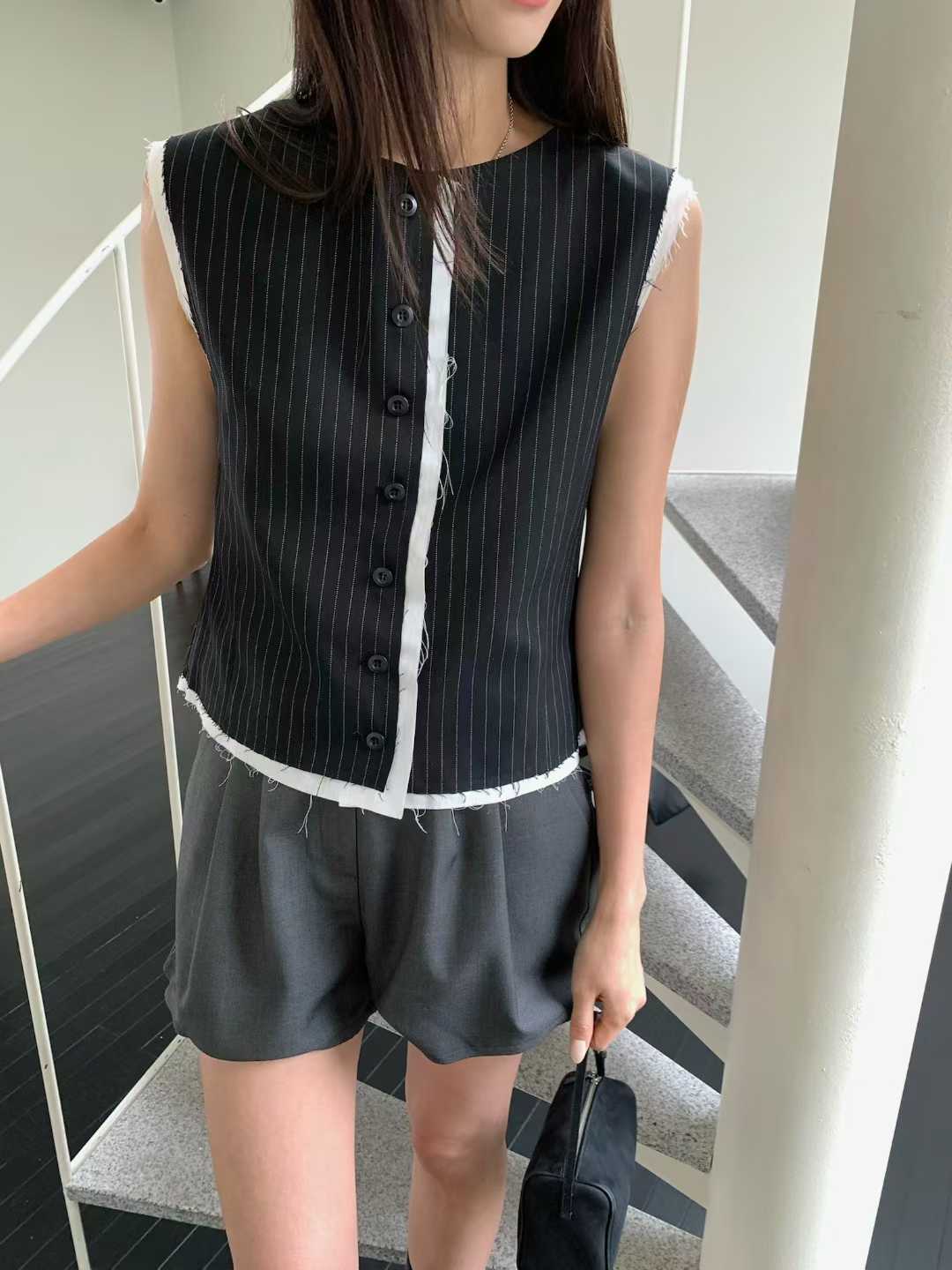 ELIZA RAW EDGE PINSTRIPE VEST
