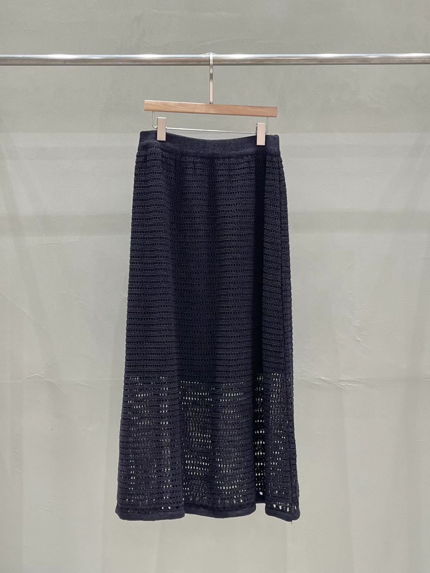 MU15 / OPEN KNIT MESH ELASTIC WAISTBAND A-LINE SKIRT