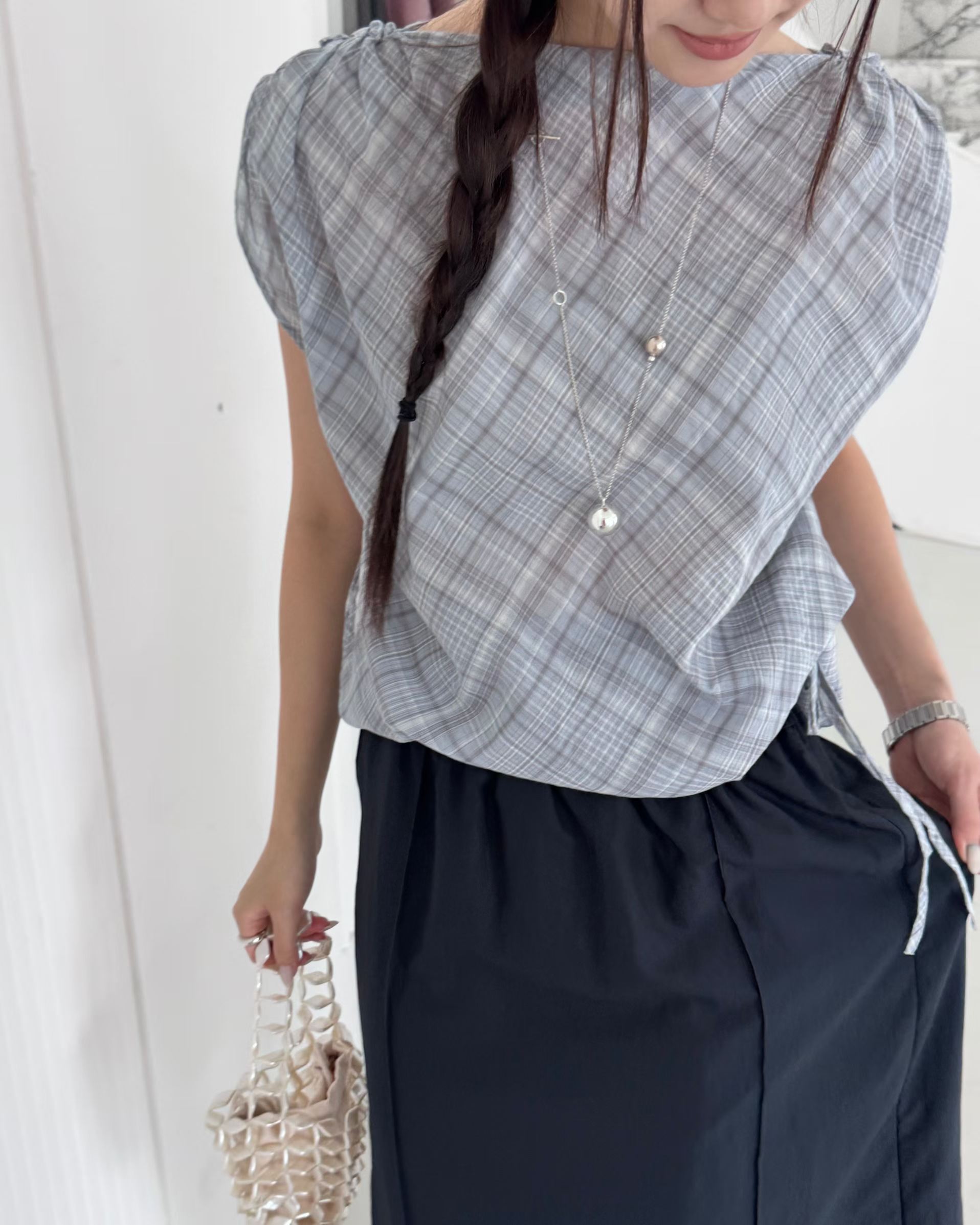 FABIOLA PLAID DRAWSTRING TOP
