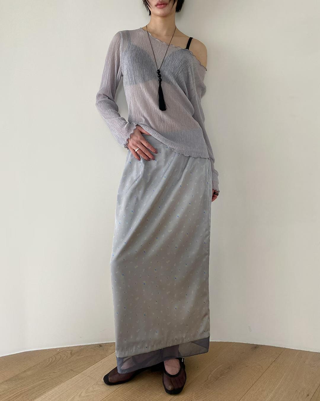 ESSENCE BACK BANDING SATIN FLORAL SKIRT