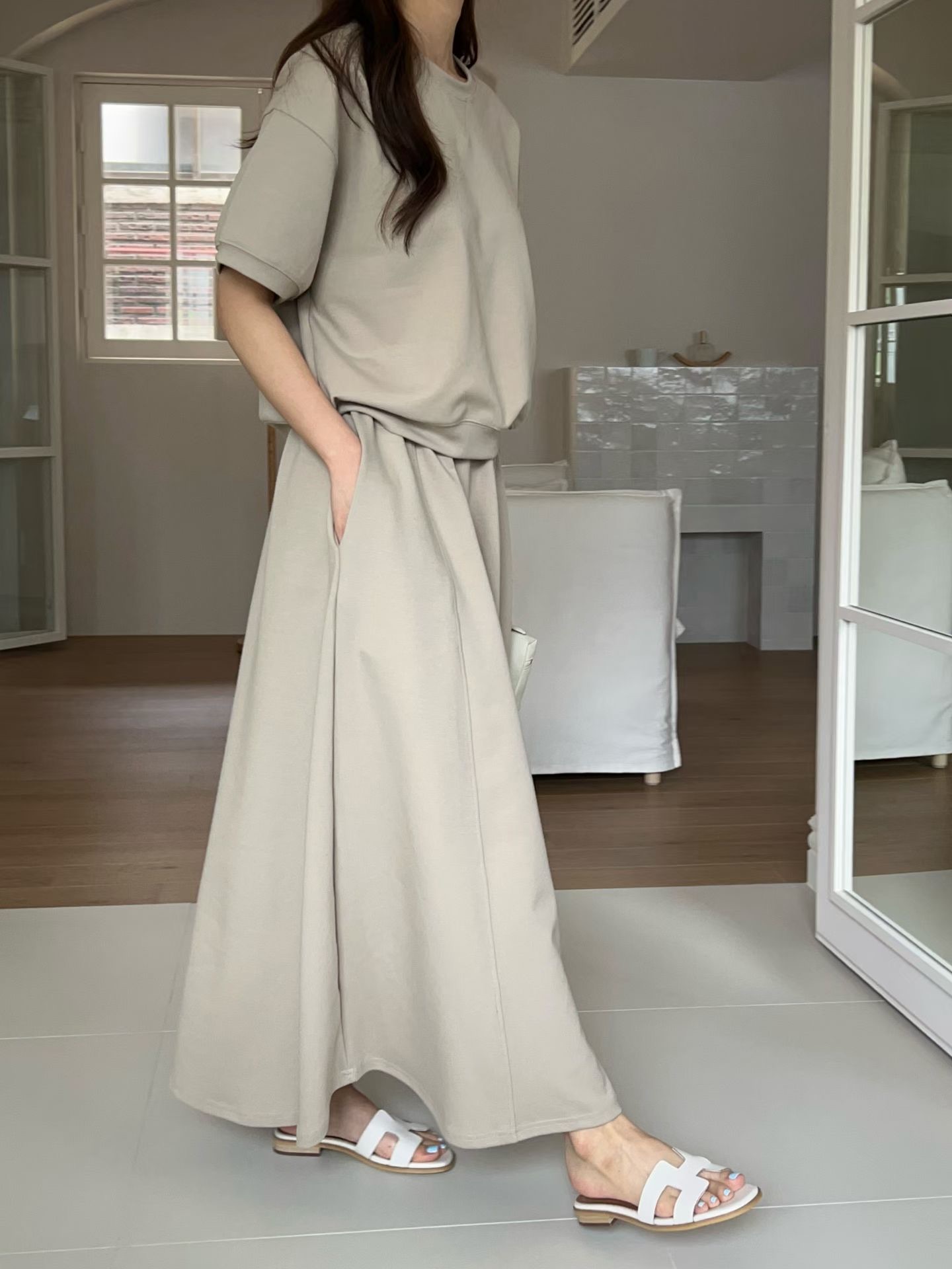 FG26 / SHORT SLEEVES PULLOVER WITH POCKET SKIRT SET