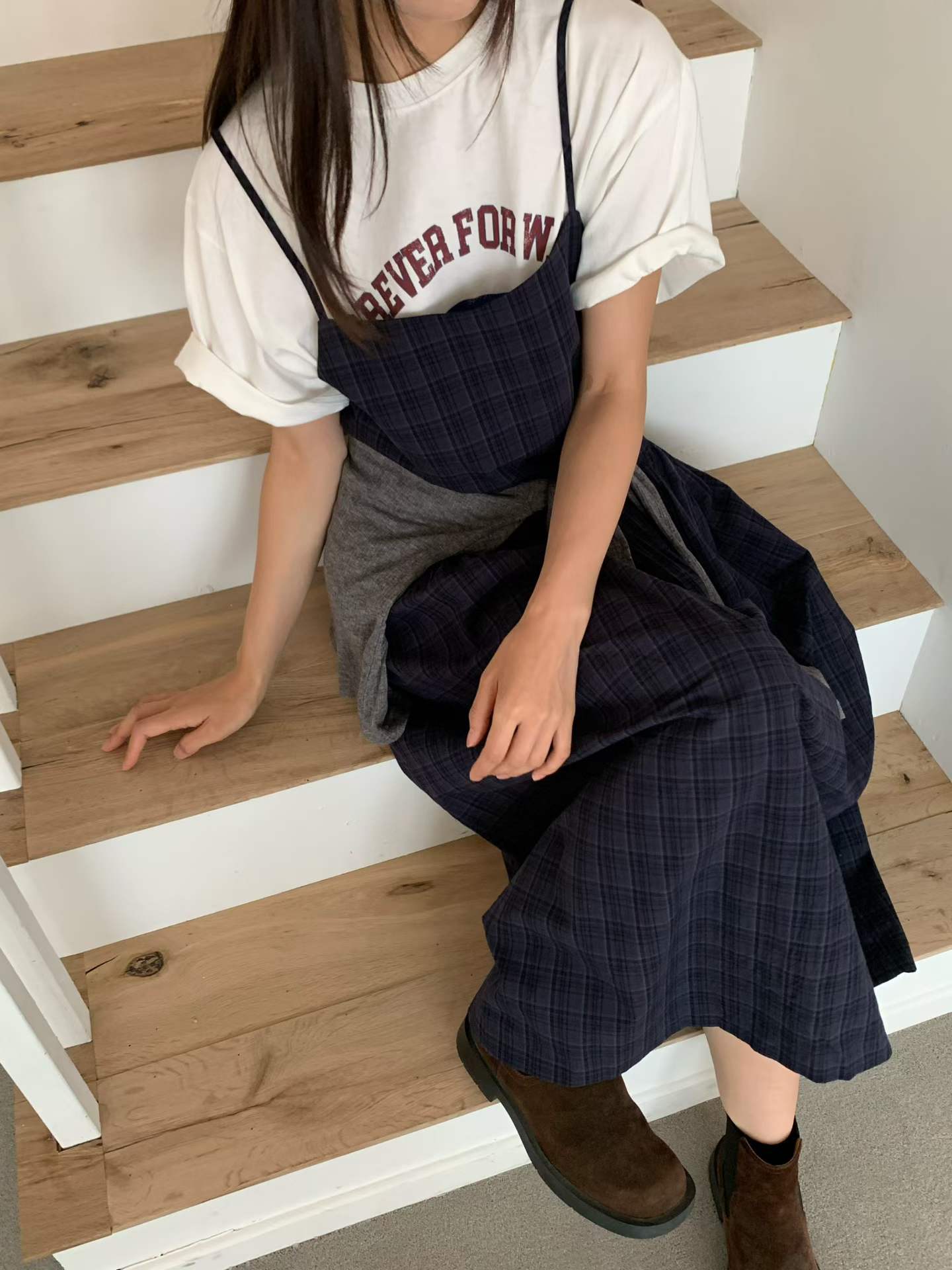 FALA PLAID SPAGHETTI STRAPS PINAFORE DRESS