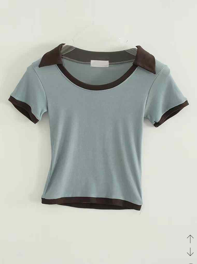 DELLA CONTRAST OPEN COLLAR TOP