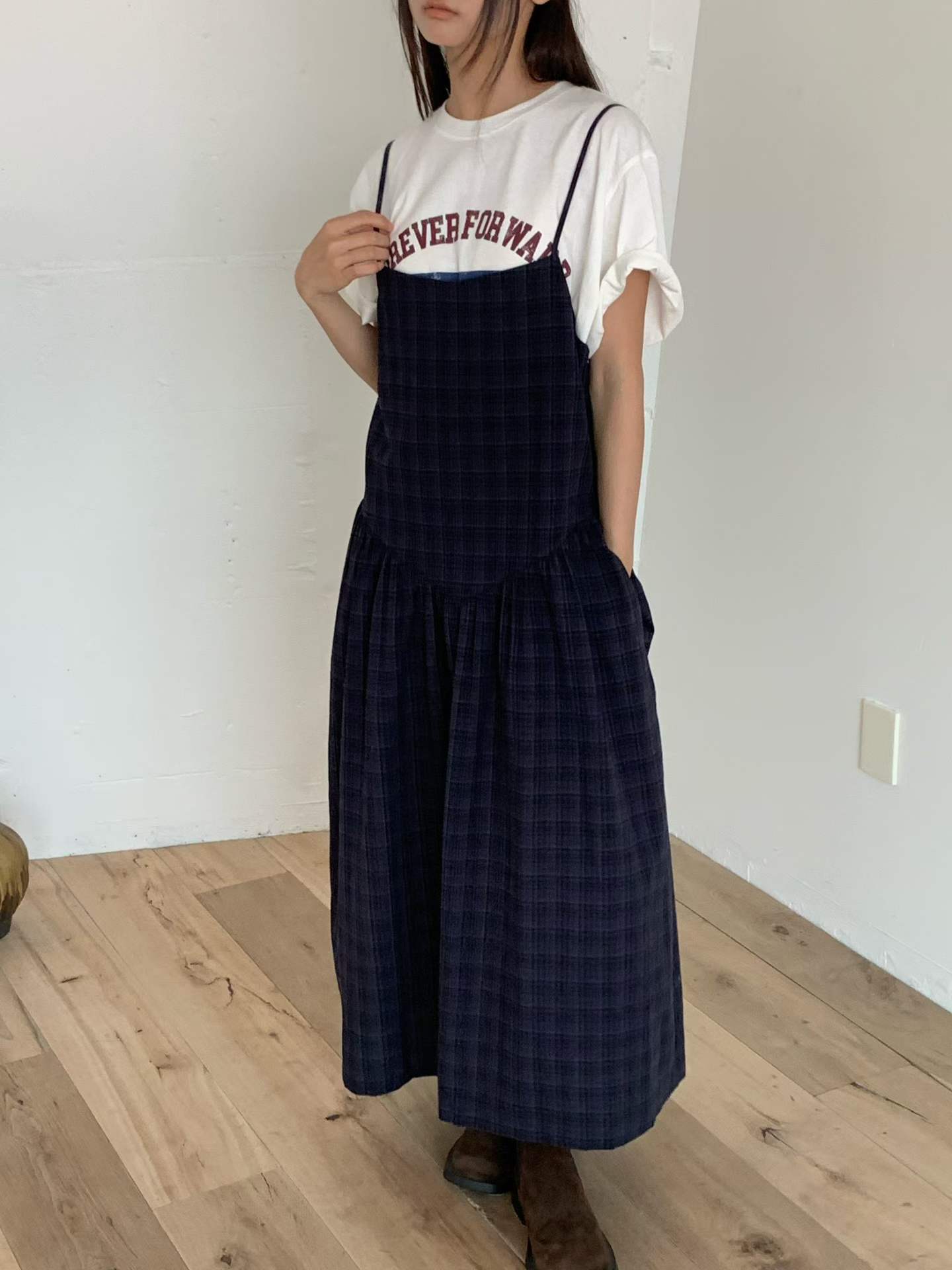 FALA PLAID SPAGHETTI STRAPS PINAFORE DRESS