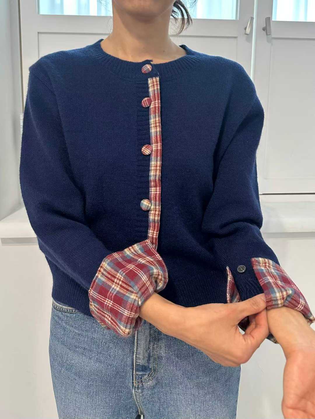 DIXIE PLAID TRIMMING CARDI-TOP