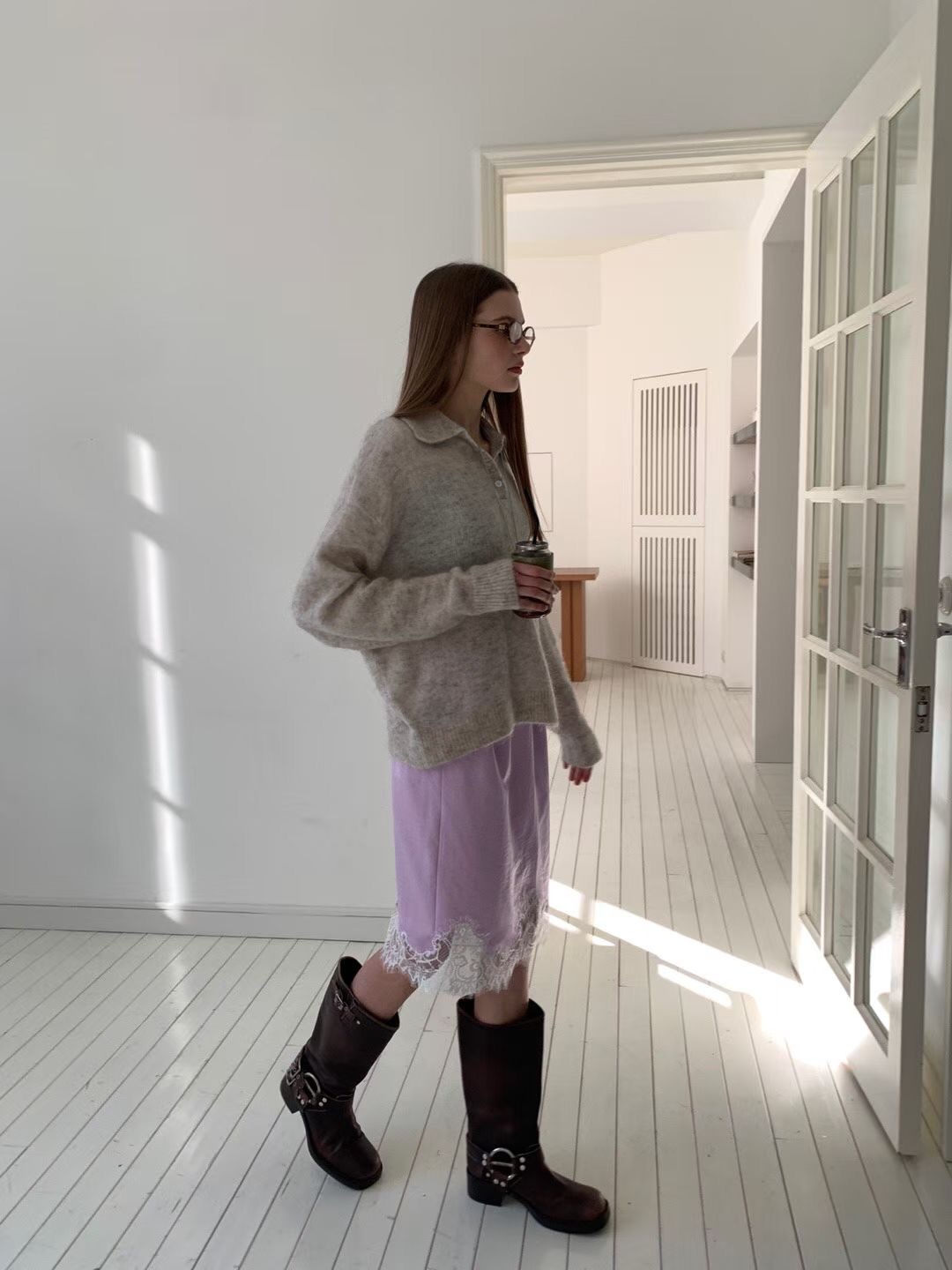 TS14 / ELASTIC BANDING SATIN/LACE MIDI SKIRT