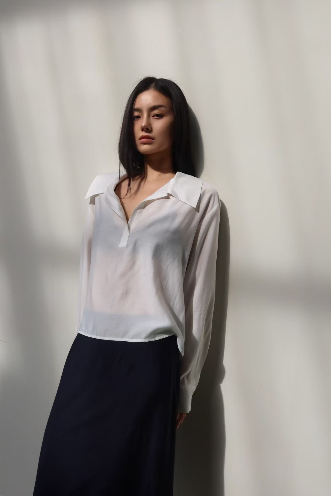 BY05 / OPEN COLLAR SOFT BLOUSE
