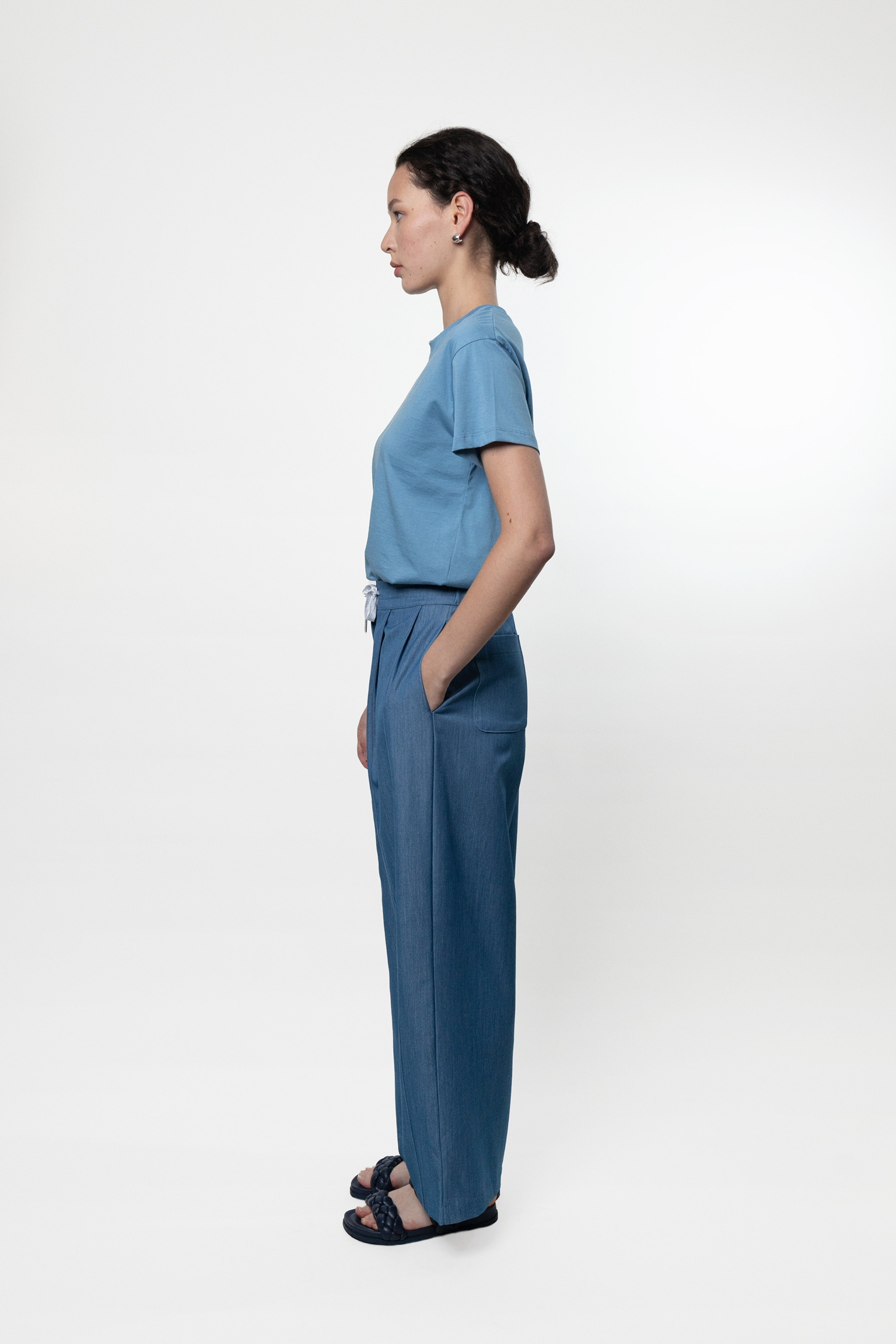 AL07/ BANDED SHIMMER TIE DENIM PANTS