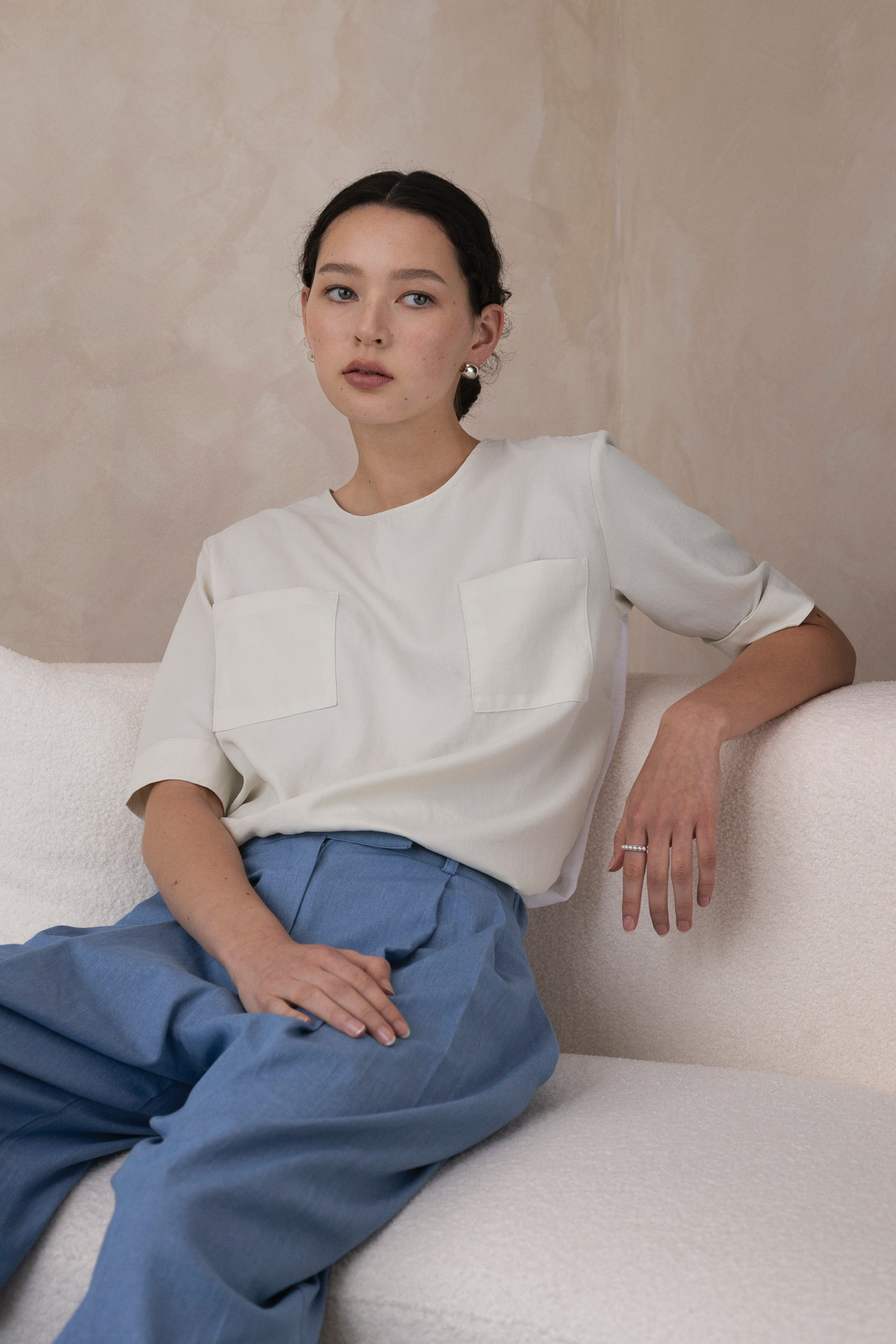 AL03/ DUO FABRIC POCKET BLOUSE