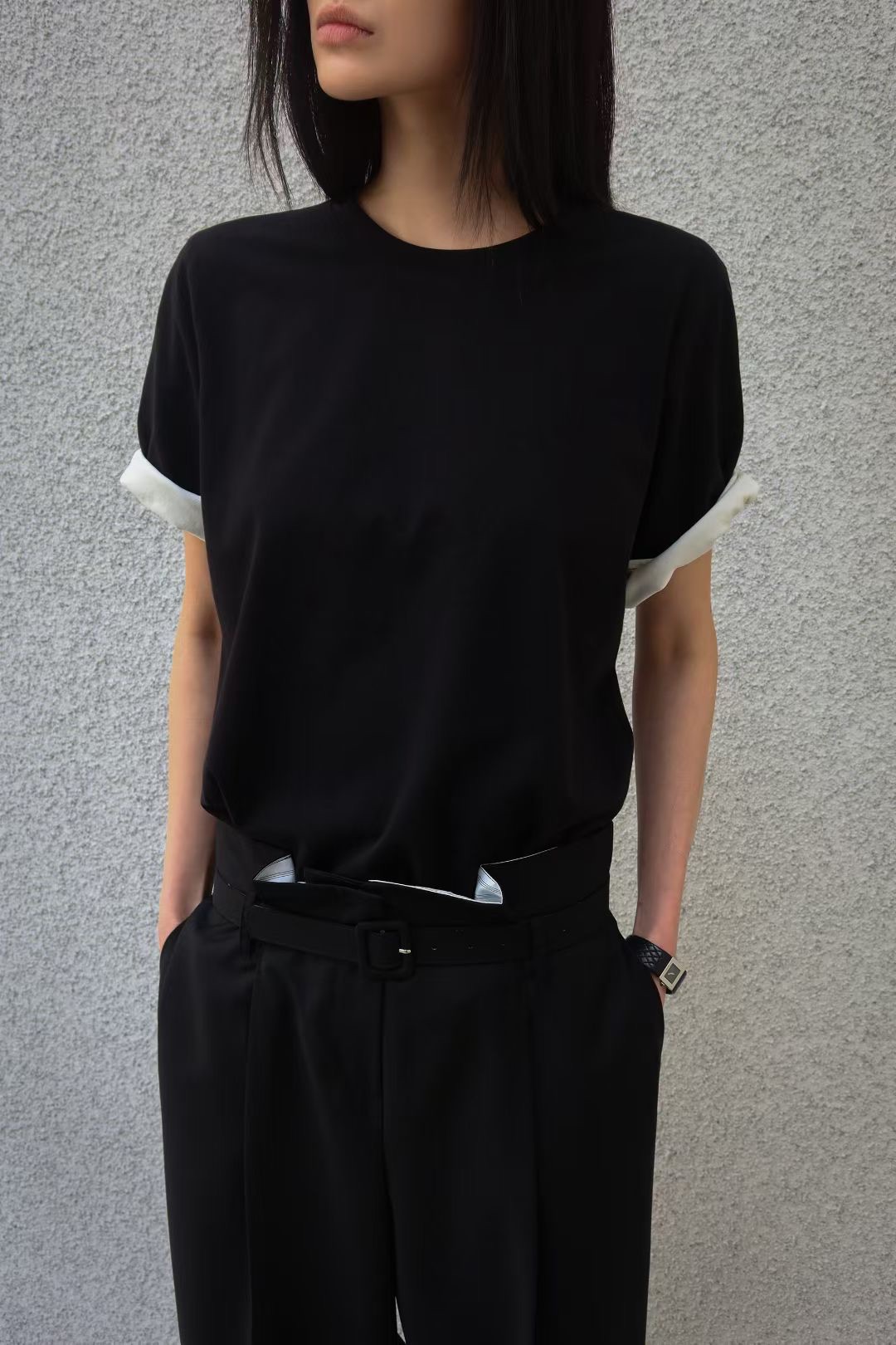 BY08 / CONTRAST TWO-TONE SLEEVES TEE