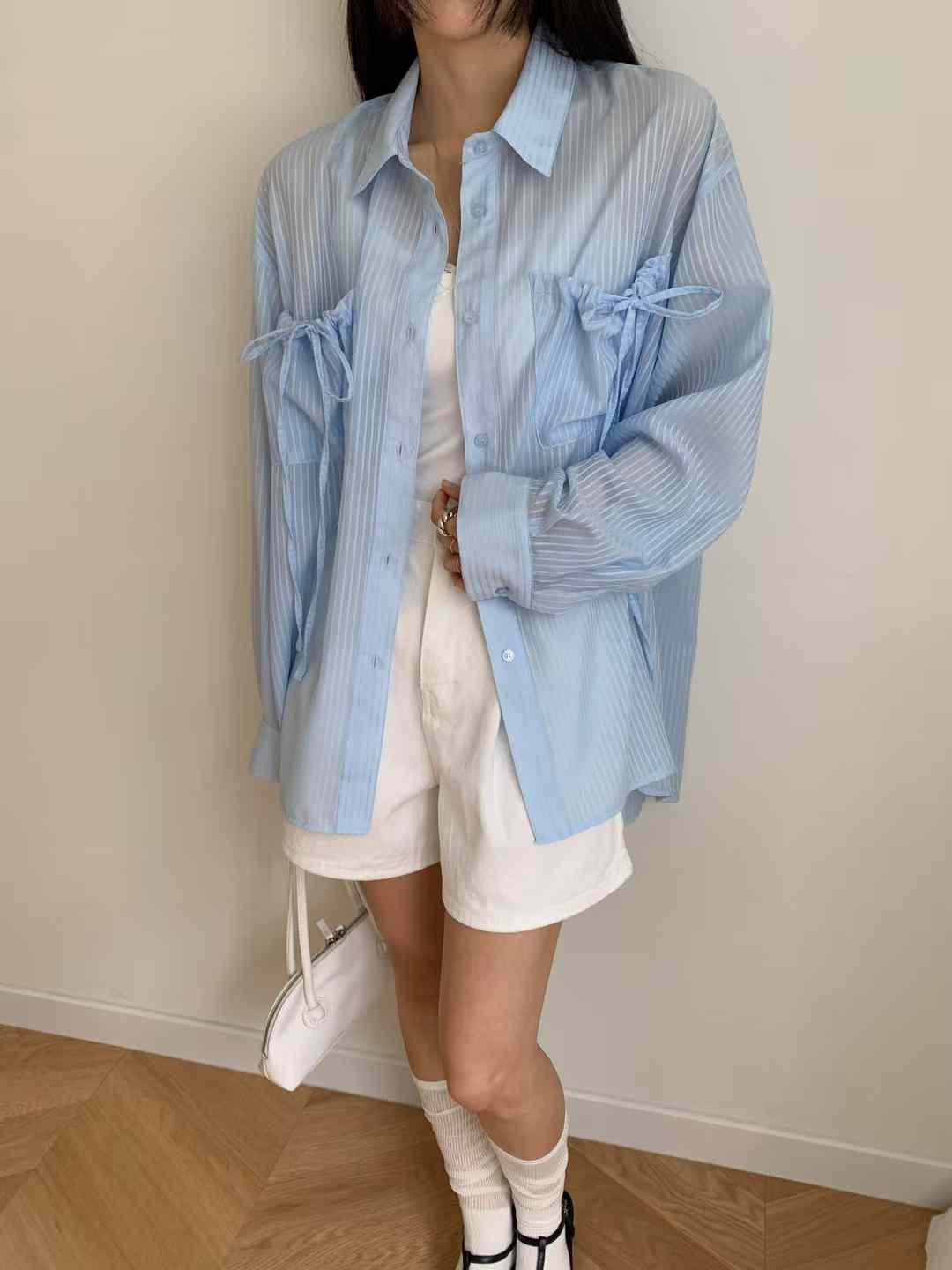 DALE DRAWSTRING FRONT POCKETS STRIPE SHIRT