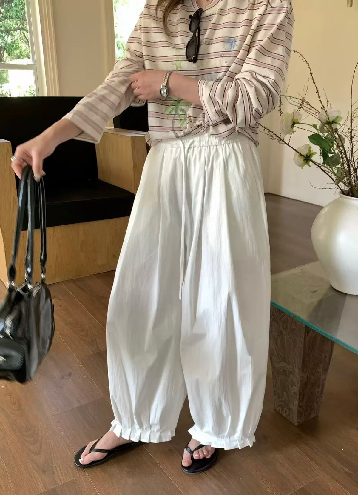 ELISHA PLEATED HEM ELASTIC BANDING PANTS