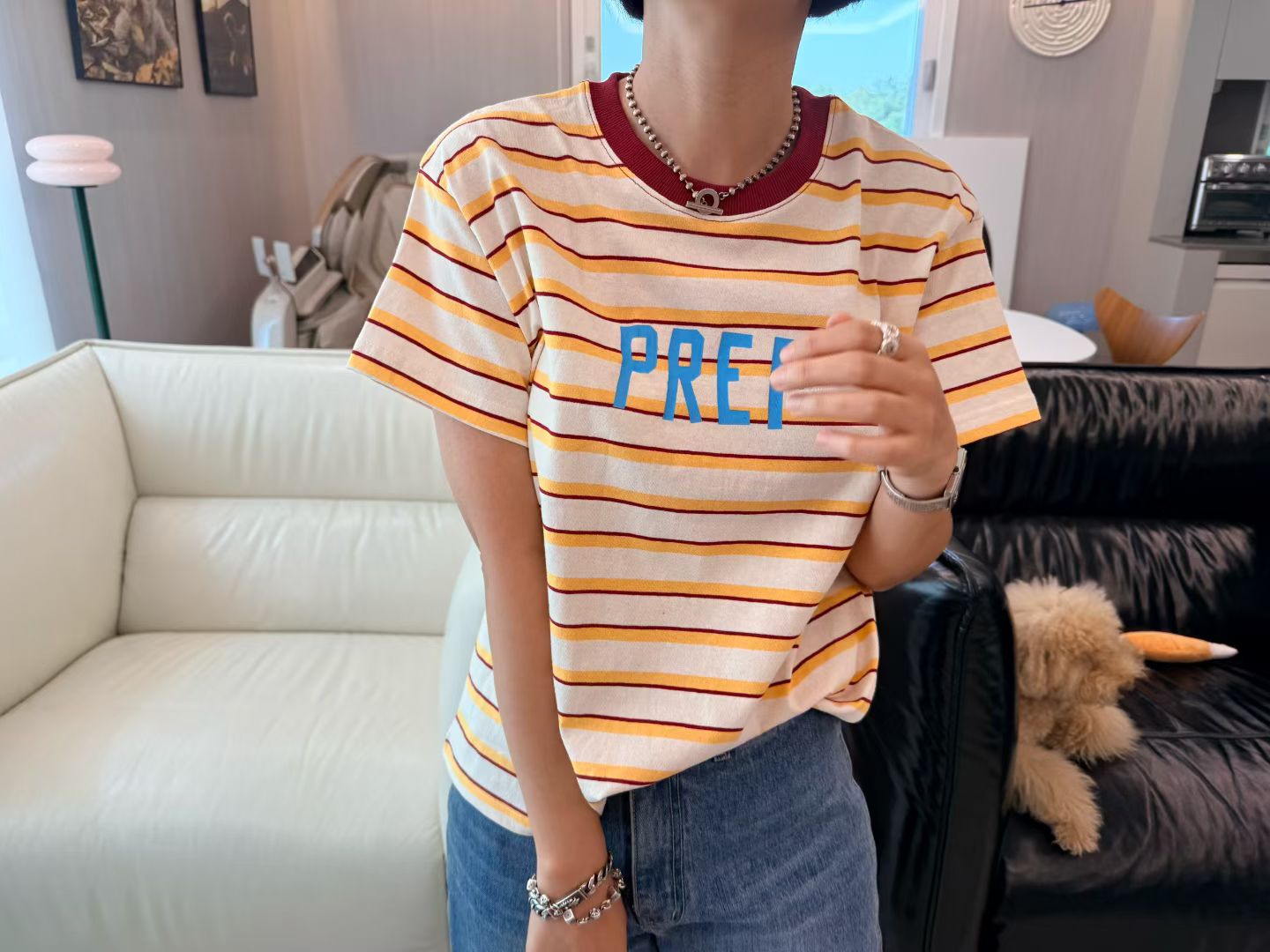 770426/“PREP” CONTRAST MULTI-STRIPE TEE