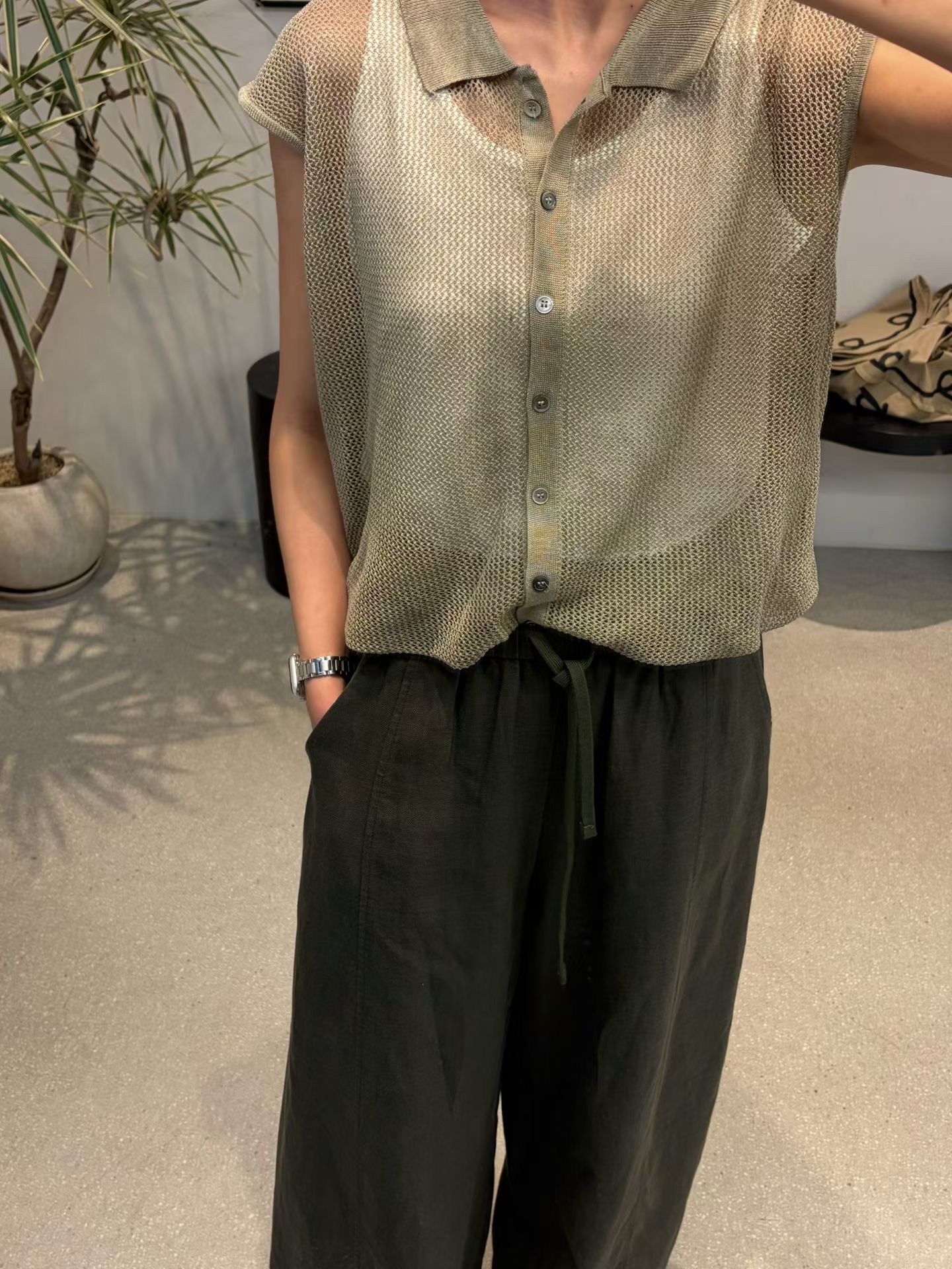 KF36 / TANK TOP - KNIT OUTERWEAR ATTACHED TWO-PIECE TOP