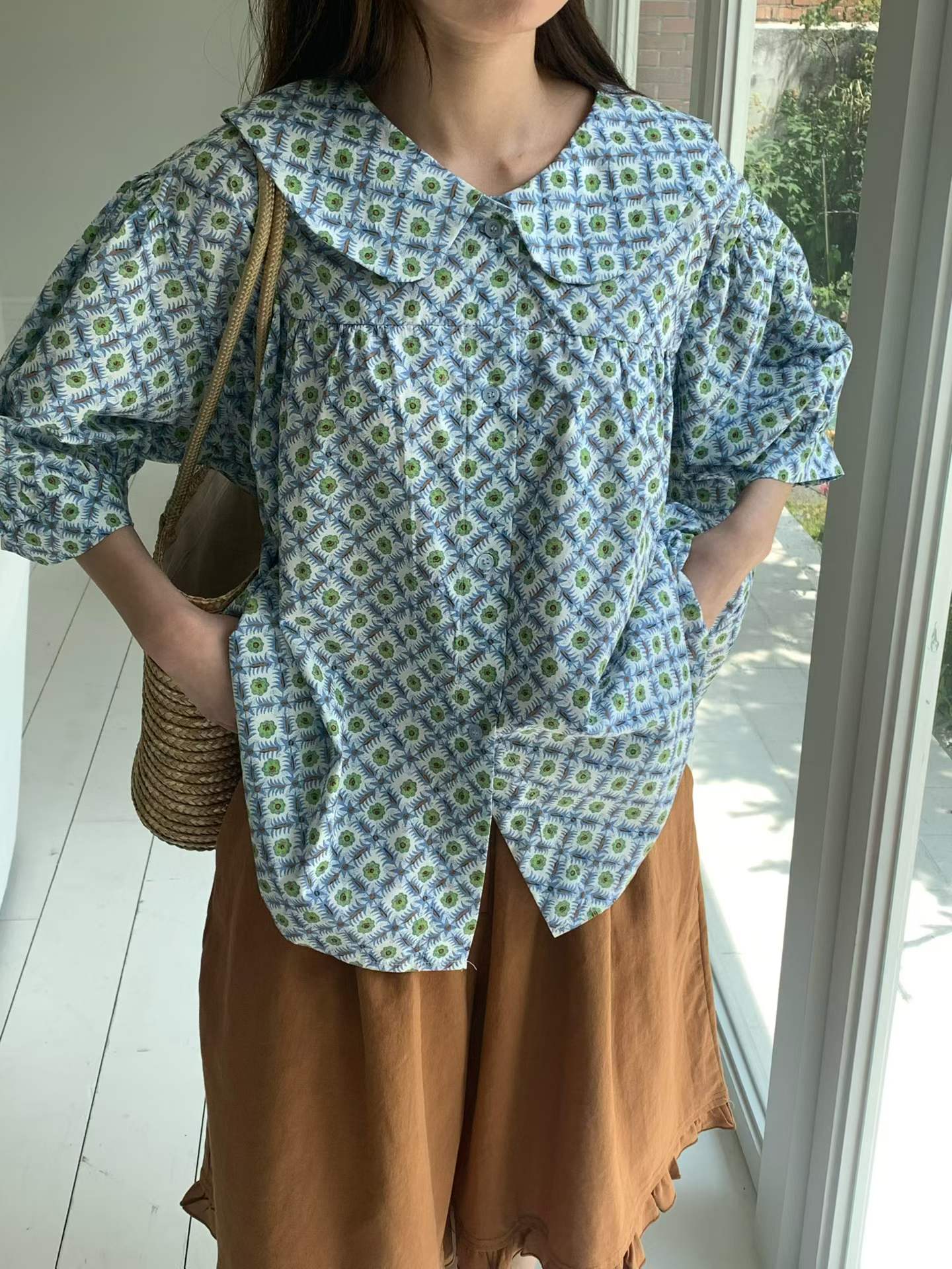 FAUSTA FLOWER GRID COLLAR SHIRT