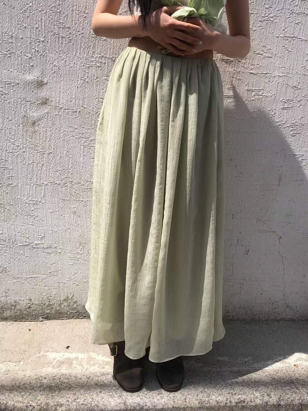 EMERALD FLOWY GAUZE SKIRT